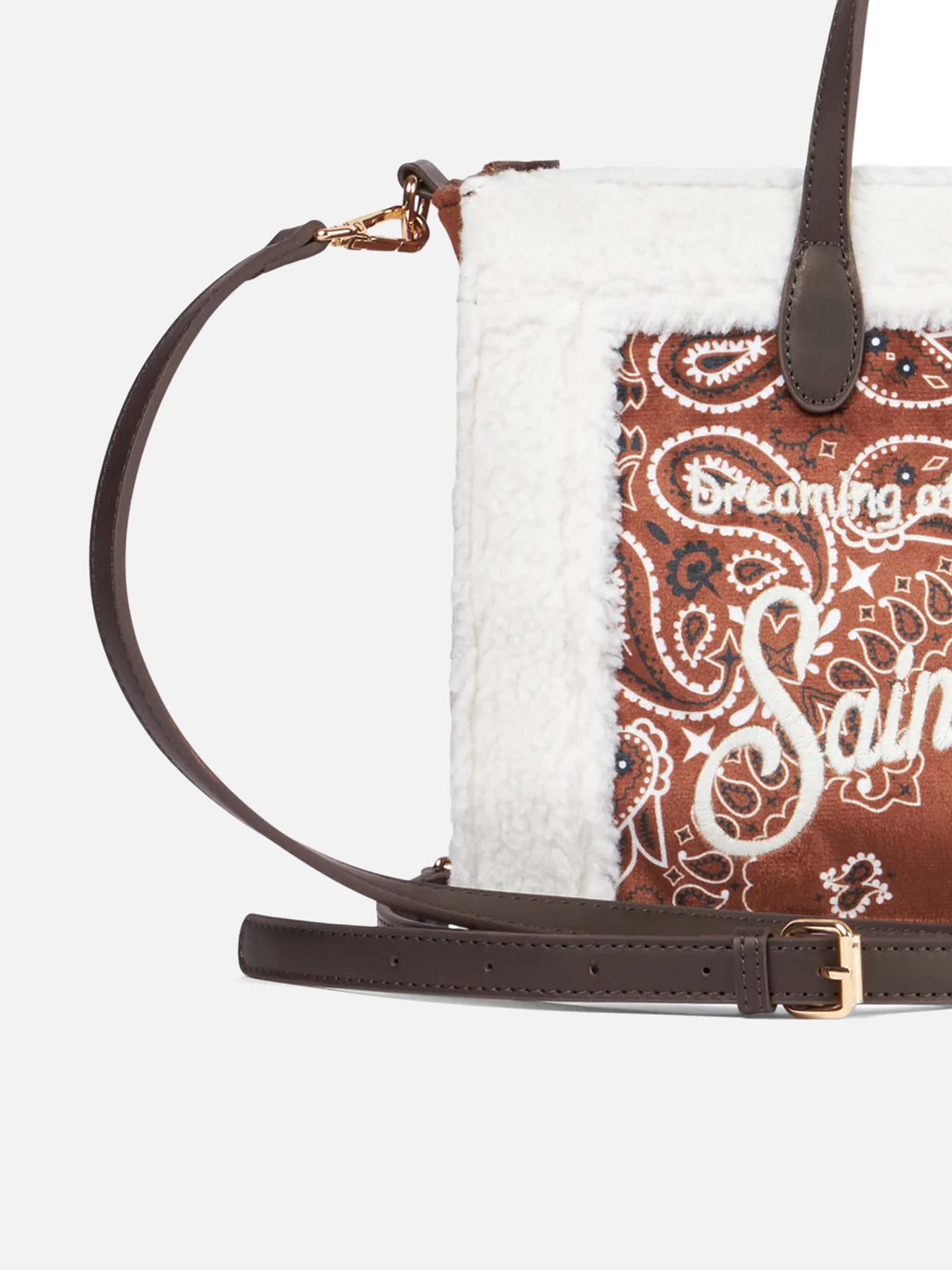 Vivian Handbag With Bandanna Print And Sherpa Details Brown Bag