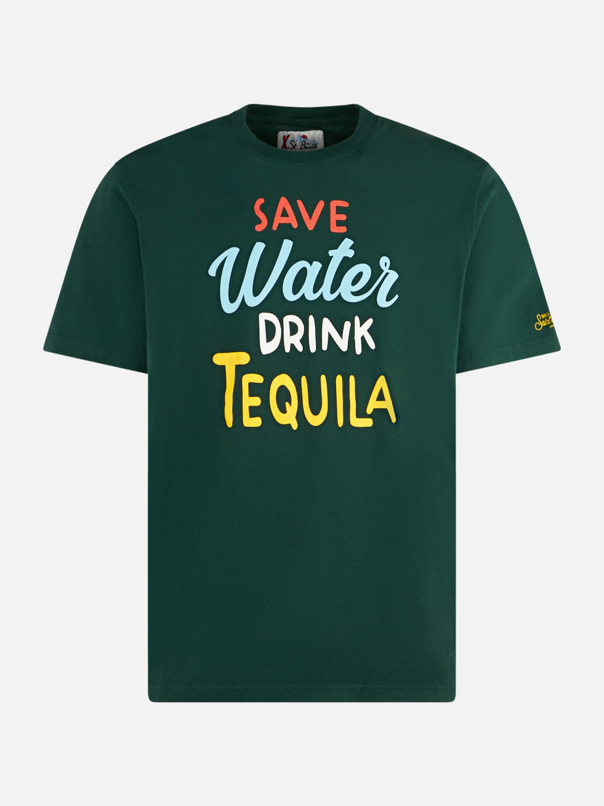 Man Heavy Cotton T-Shirt With Tequila Print Green