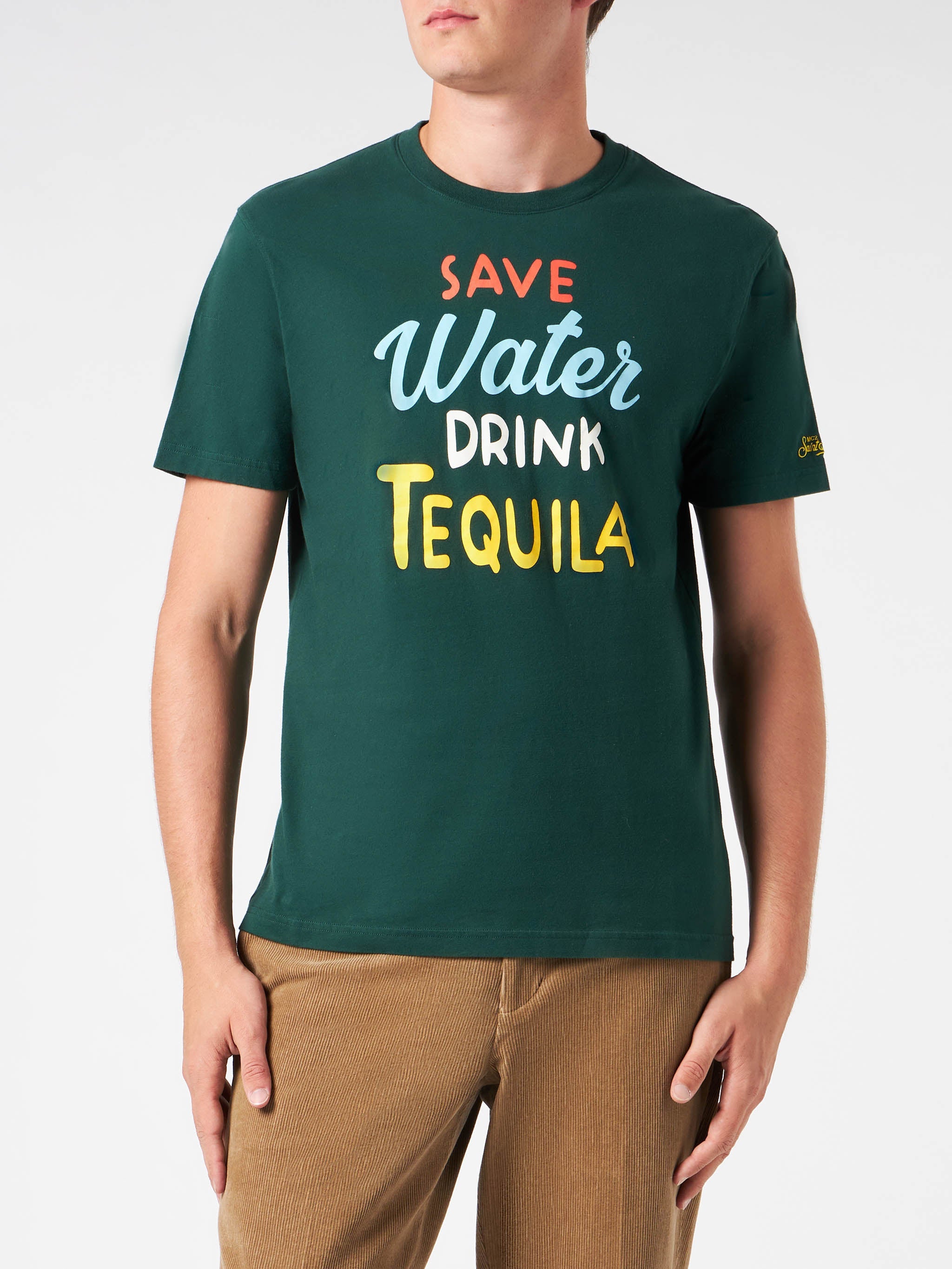Man Heavy Cotton T-Shirt With Tequila Print Green