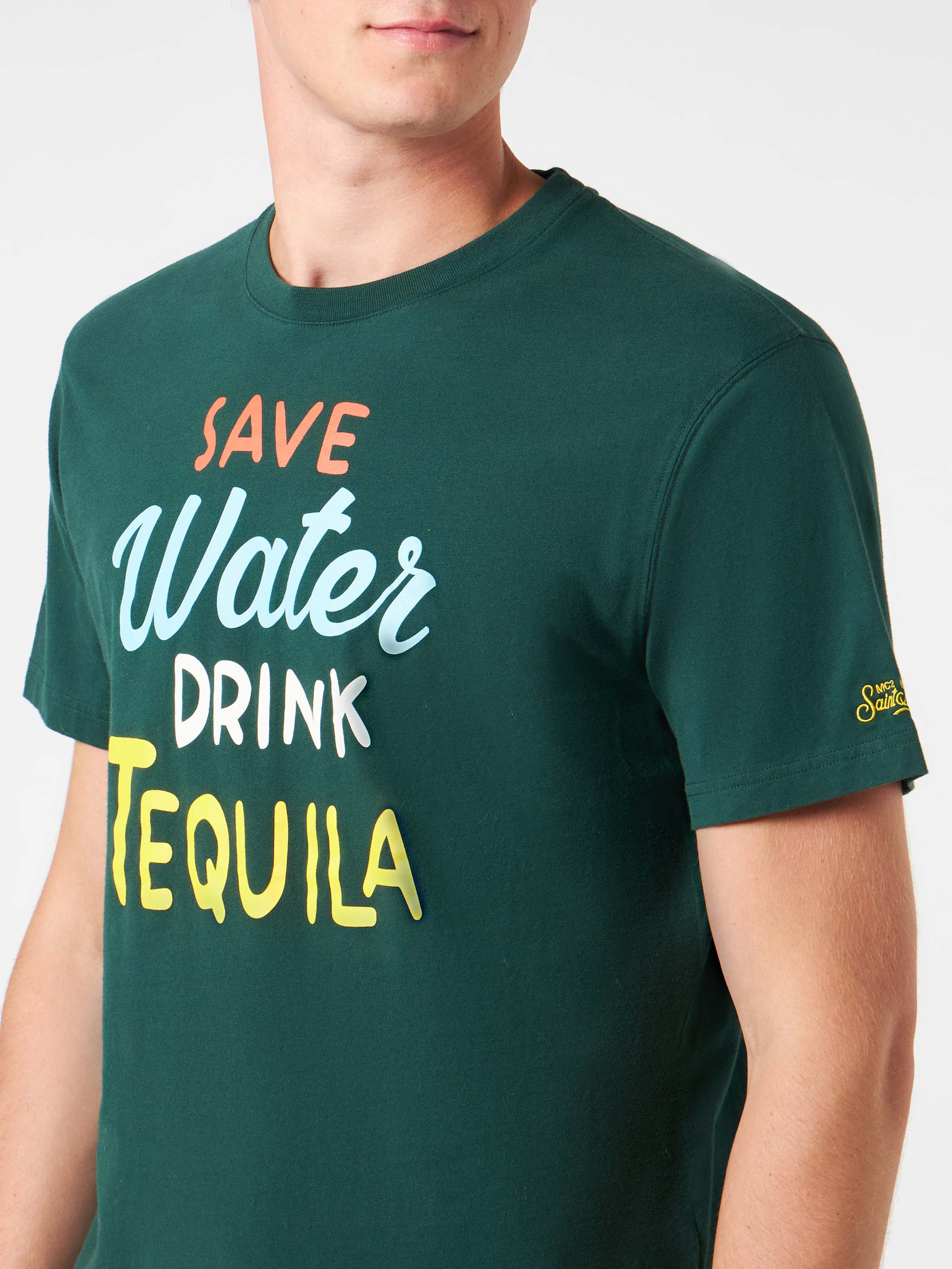 Man Heavy Cotton T-Shirt With Tequila Print Green