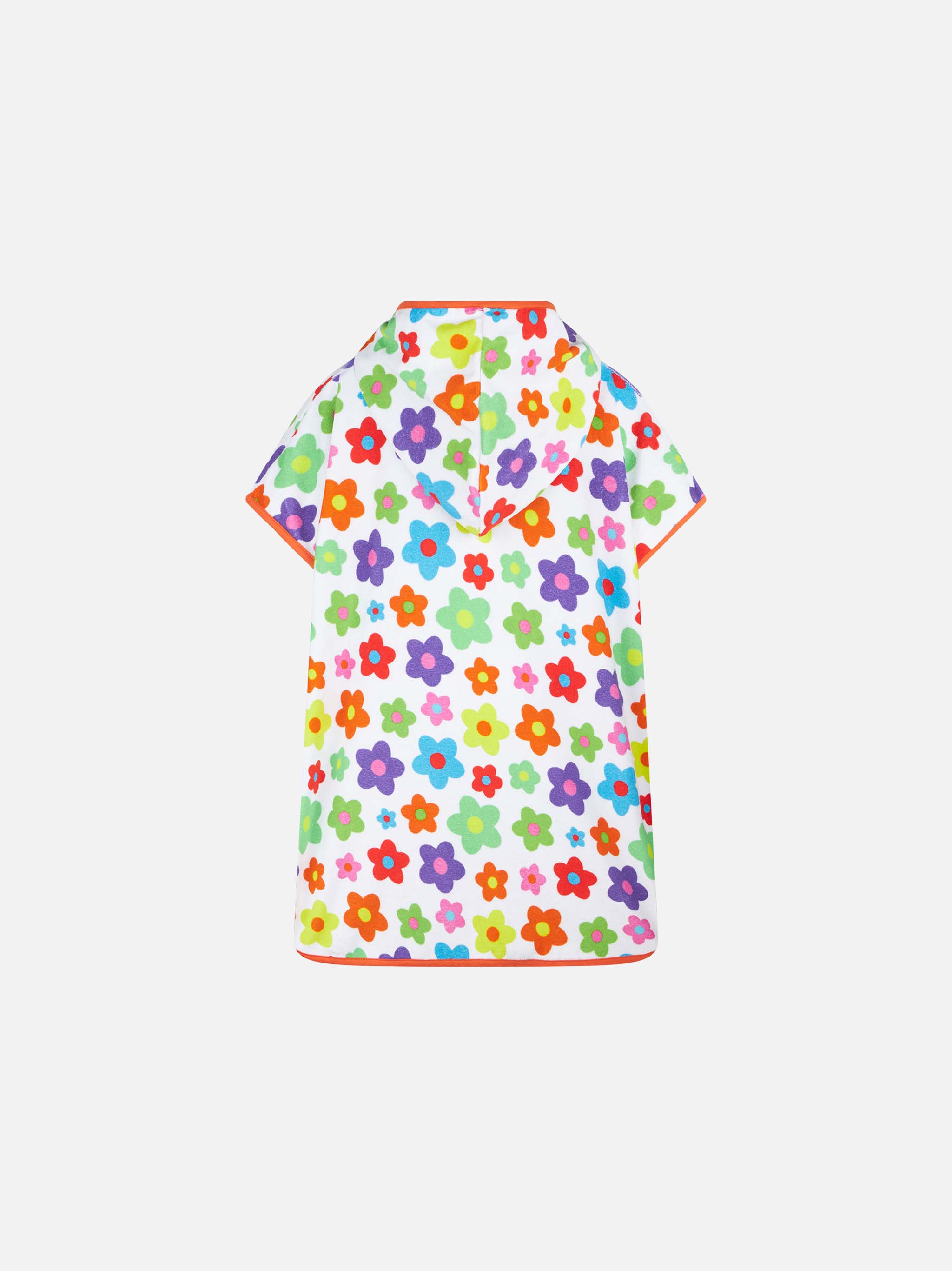 Girl Terry Poncho With Multicolor Daisy White Beach Robe