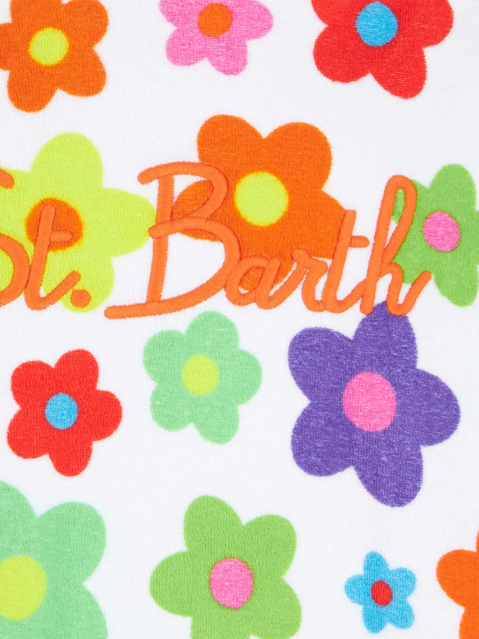 Girl Terry Poncho With Multicolor Daisy White Beach Robe