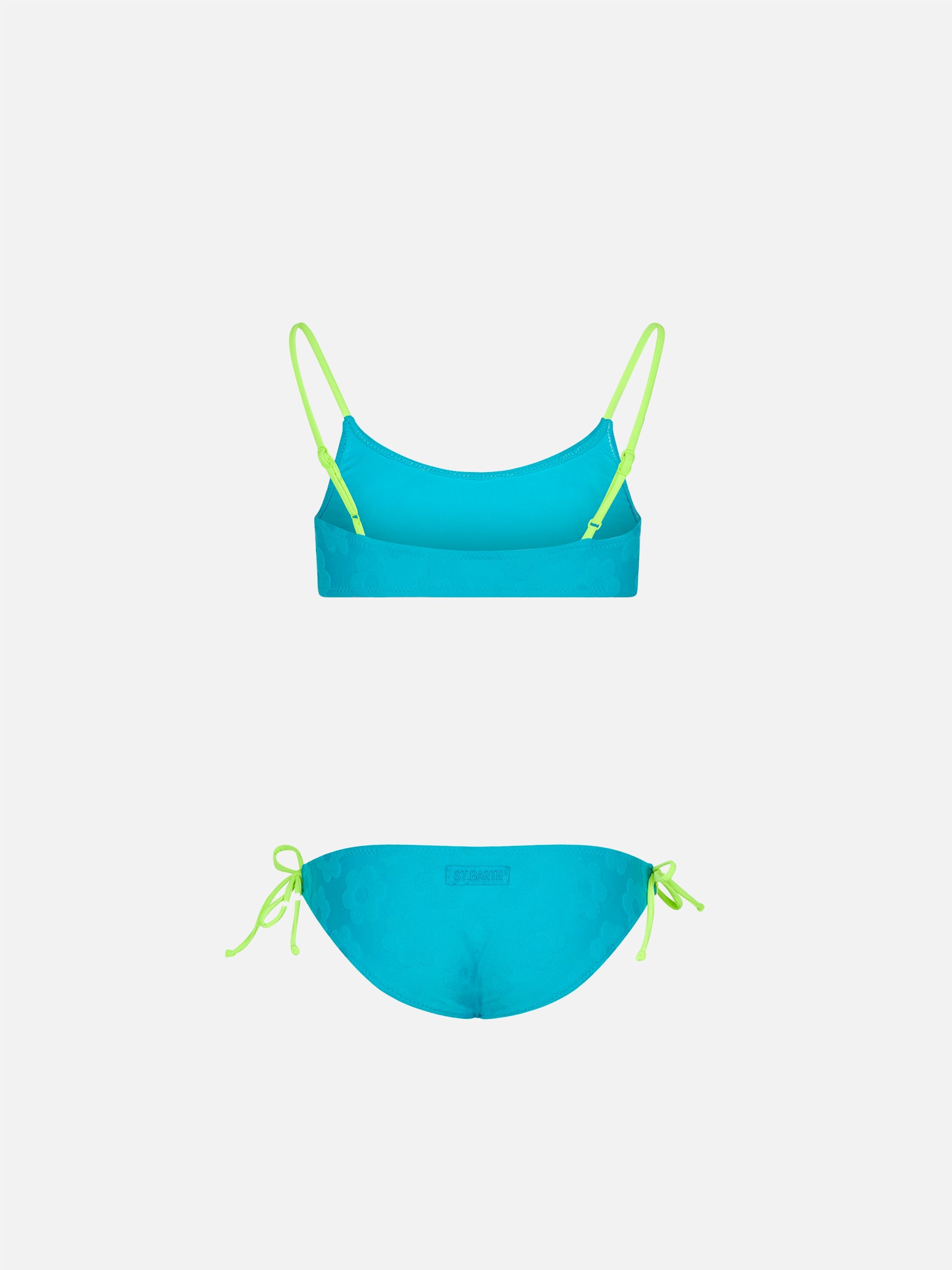 Girl Terry Bralette Bikini With Embossed Flowers Blue