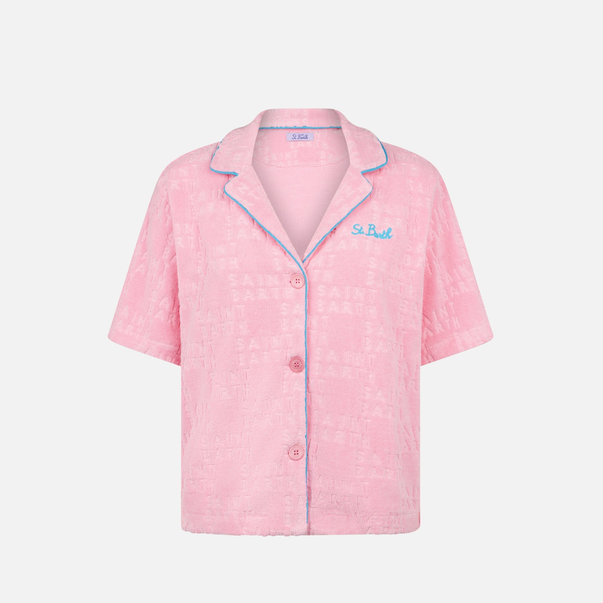 Whale Terry Cotton Shirt With Piping Pink