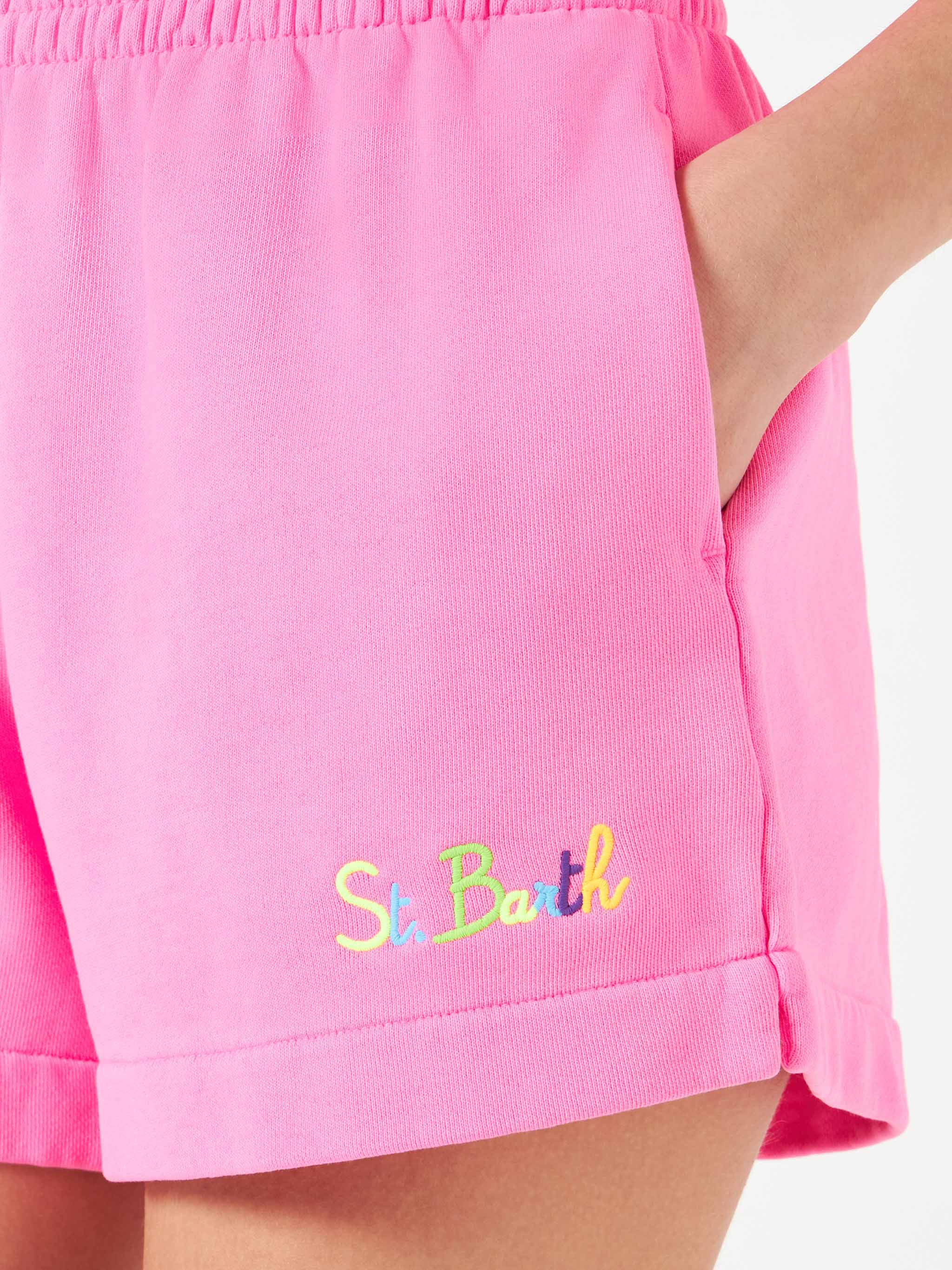 Cate Fluo Pink Cotton Shorts With St. Barth Embroidery Pant