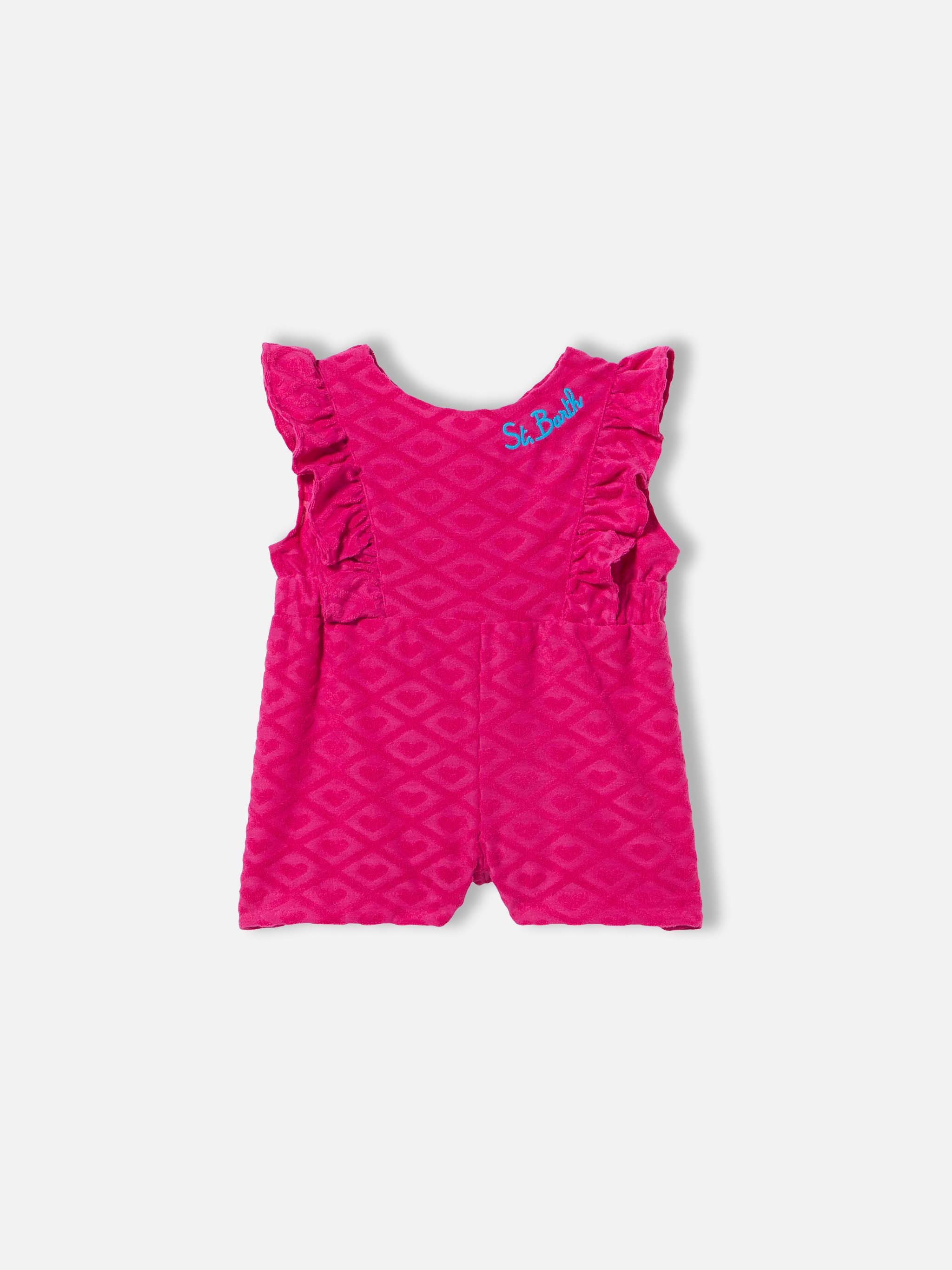 Baby Girl Romper Suit With Embossed Hearts Pink Beach Robe
