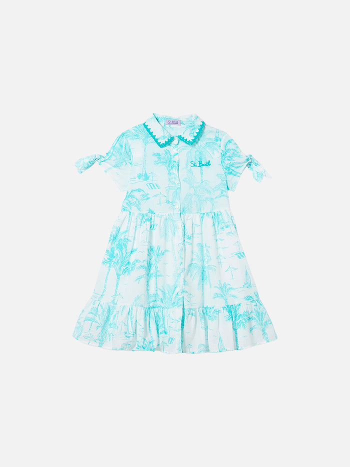 Girl Dress With Water Green Toile De Jouy Pattern __single__