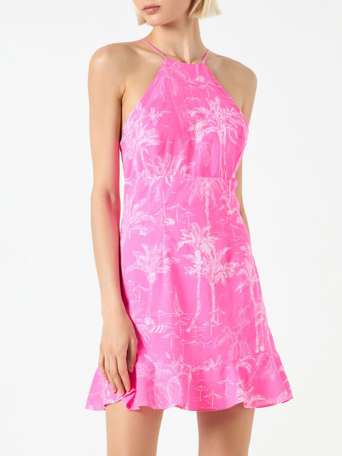 Fluo Pink Toile De Jouy Print Slip Dress Avrill