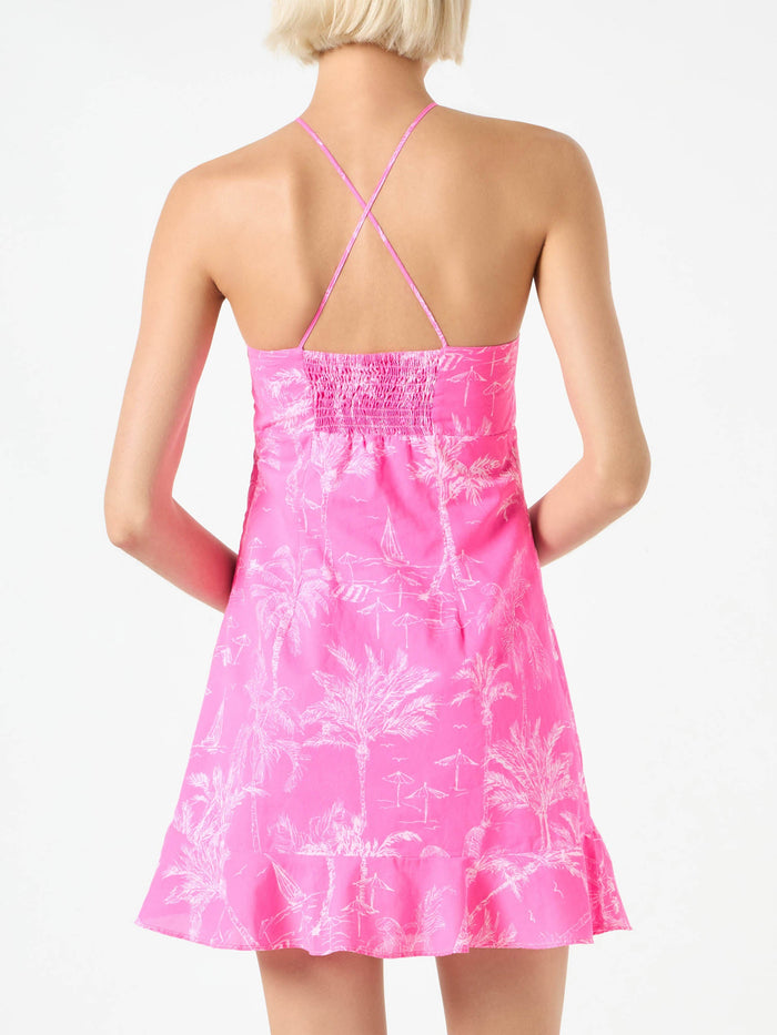 Fluo Pink Toile De Jouy Print Slip Dress Avrill
