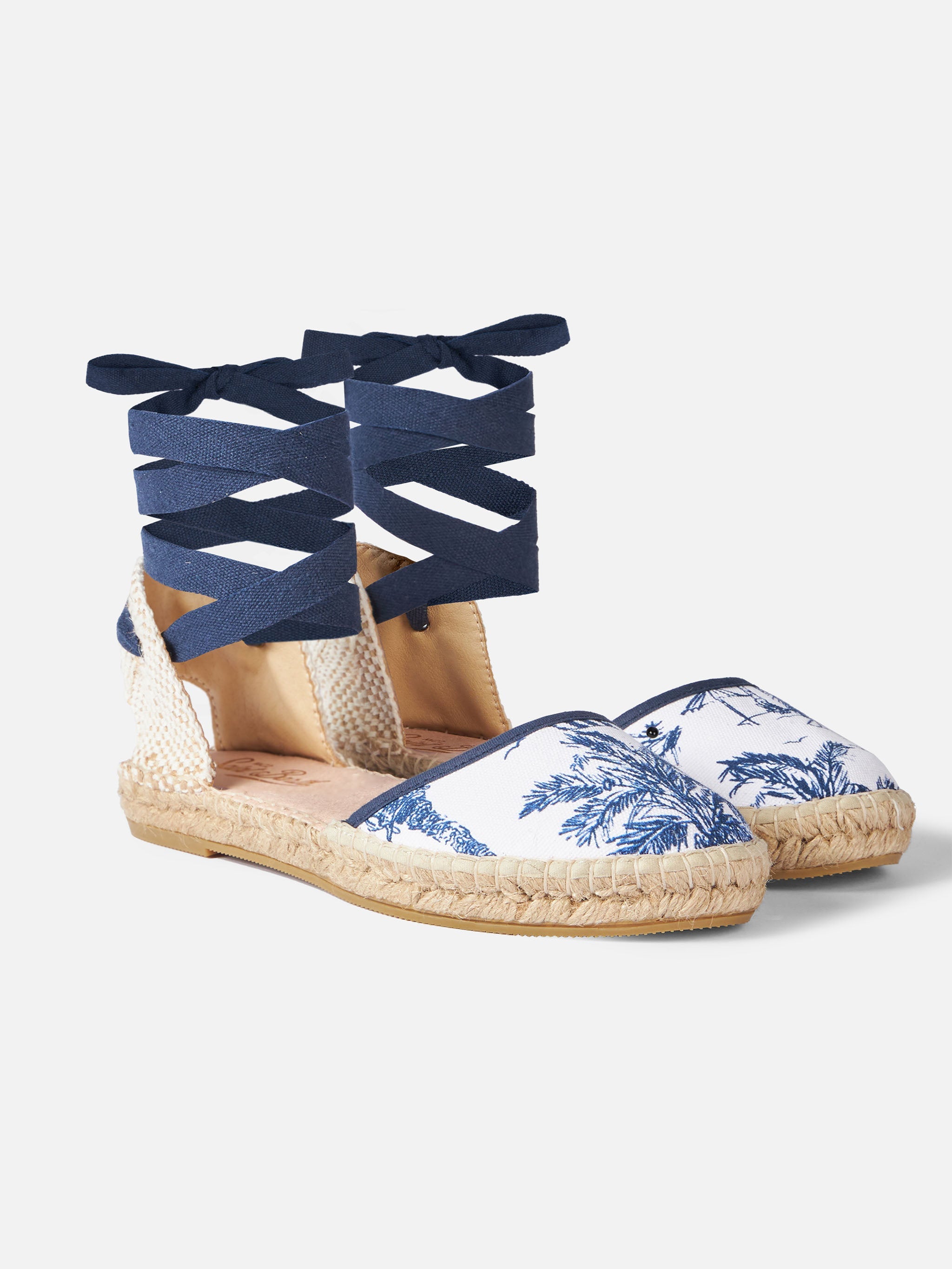 Flat Espadrillas With Toile De Jouy Print White