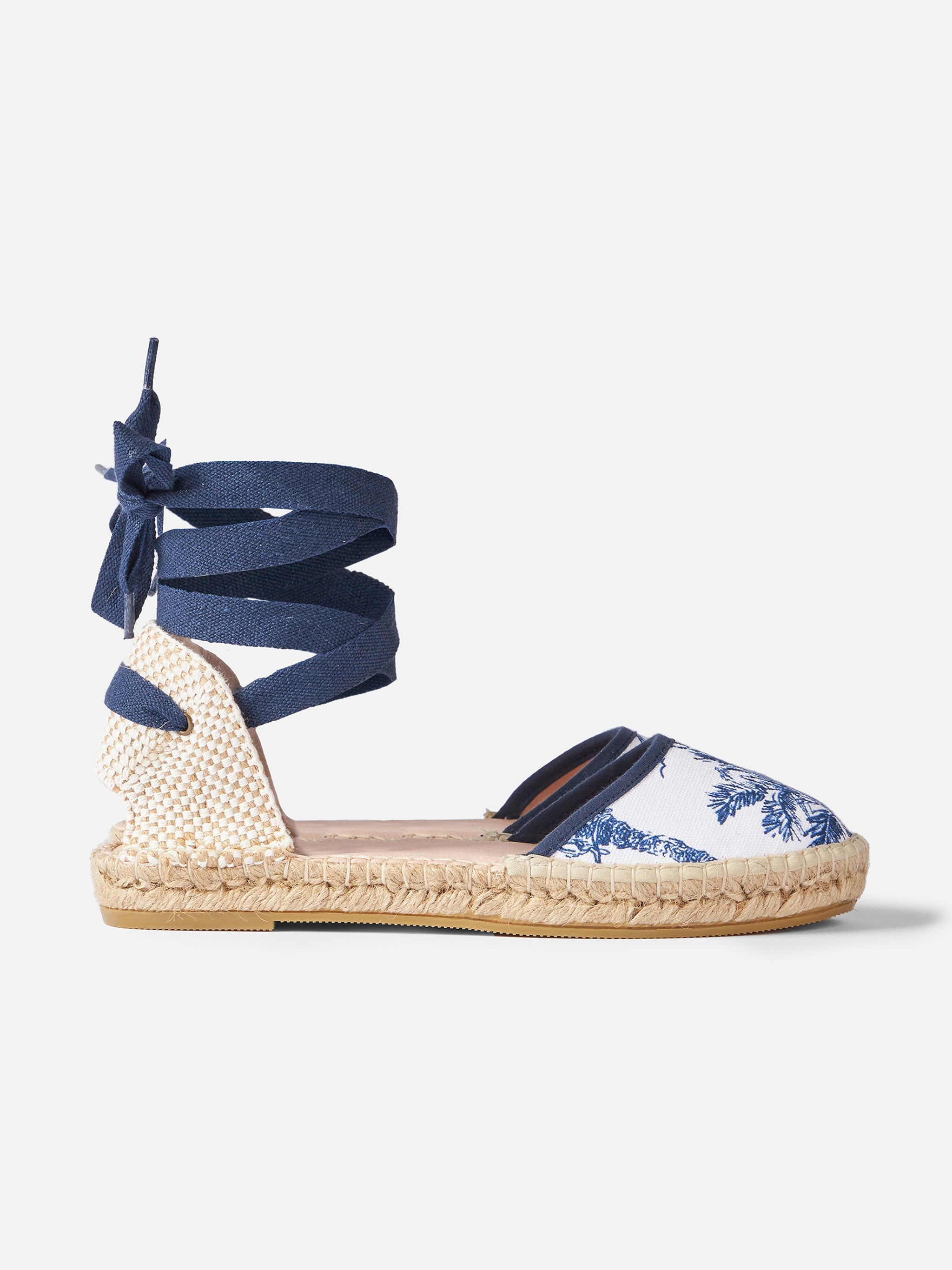 Flat Espadrillas With Toile De Jouy Print White
