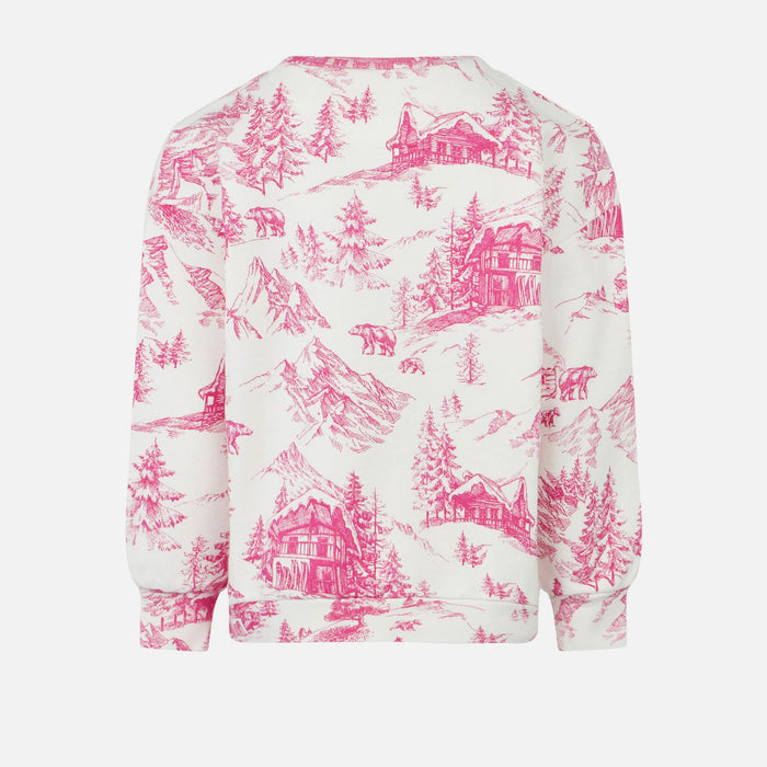 Girl Crewneck Sweatshirt With Toile De Jouy Print White
