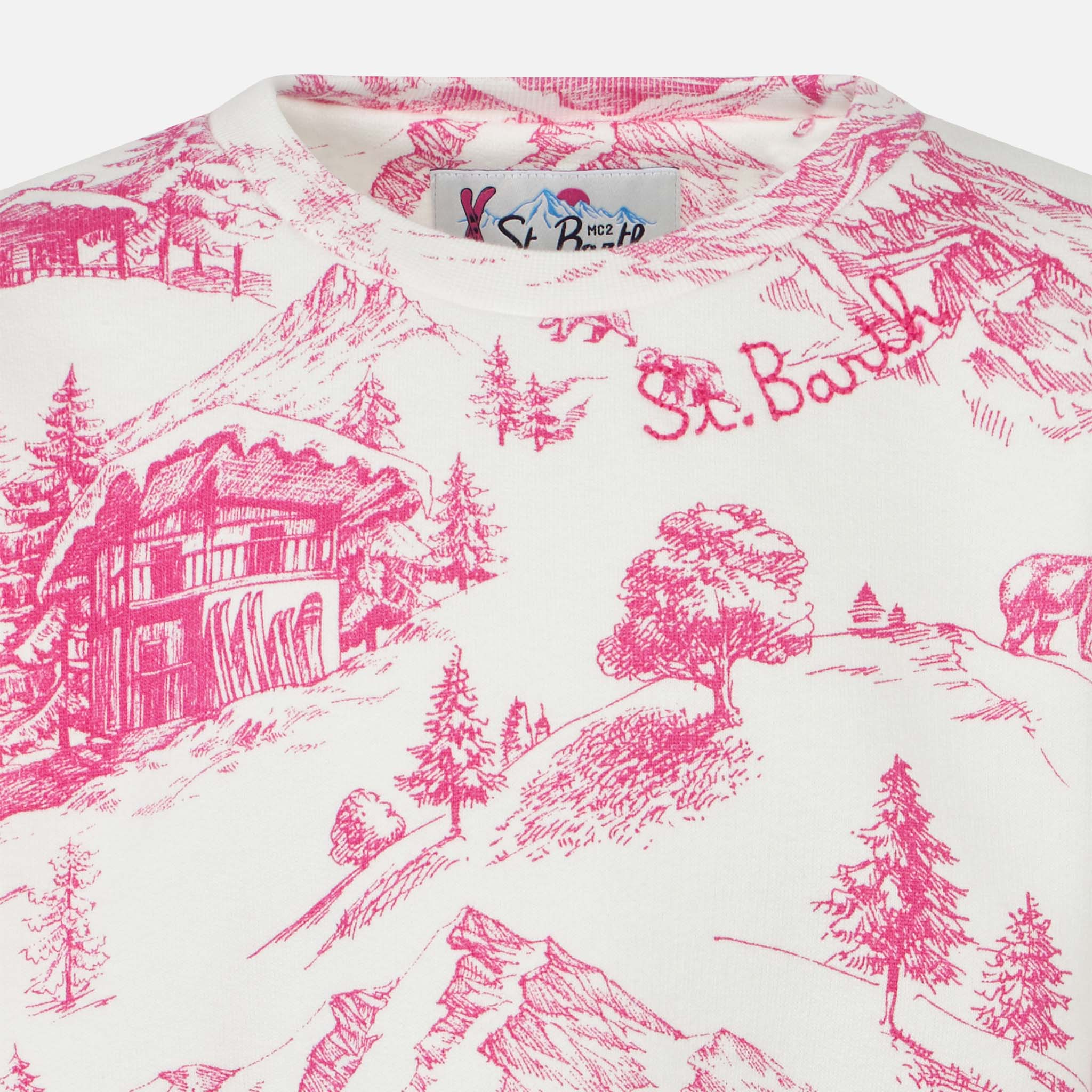 Girl Crewneck Sweatshirt With Toile De Jouy Print White
