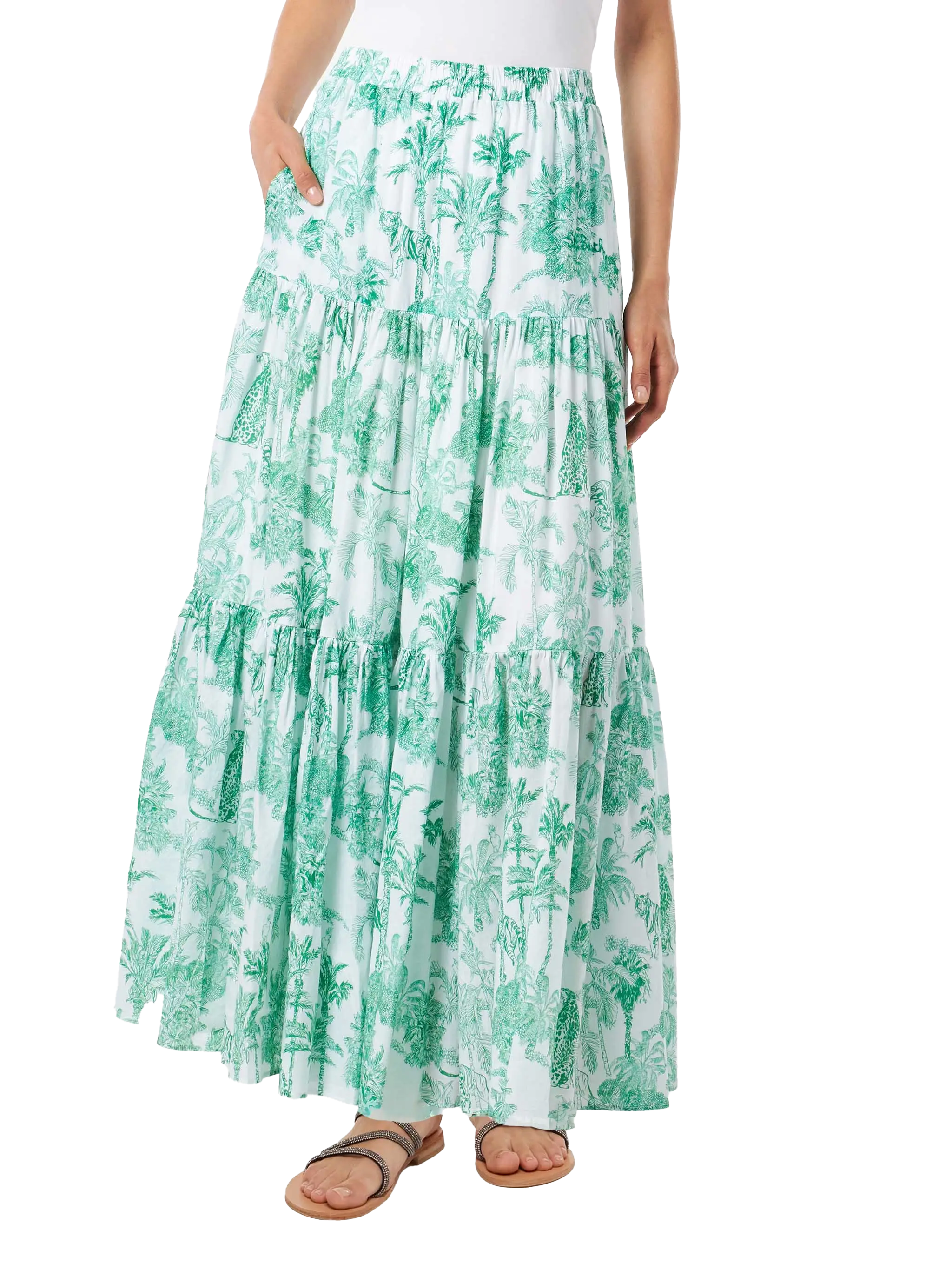 Green Rambla Long Skirt With Jungle Print