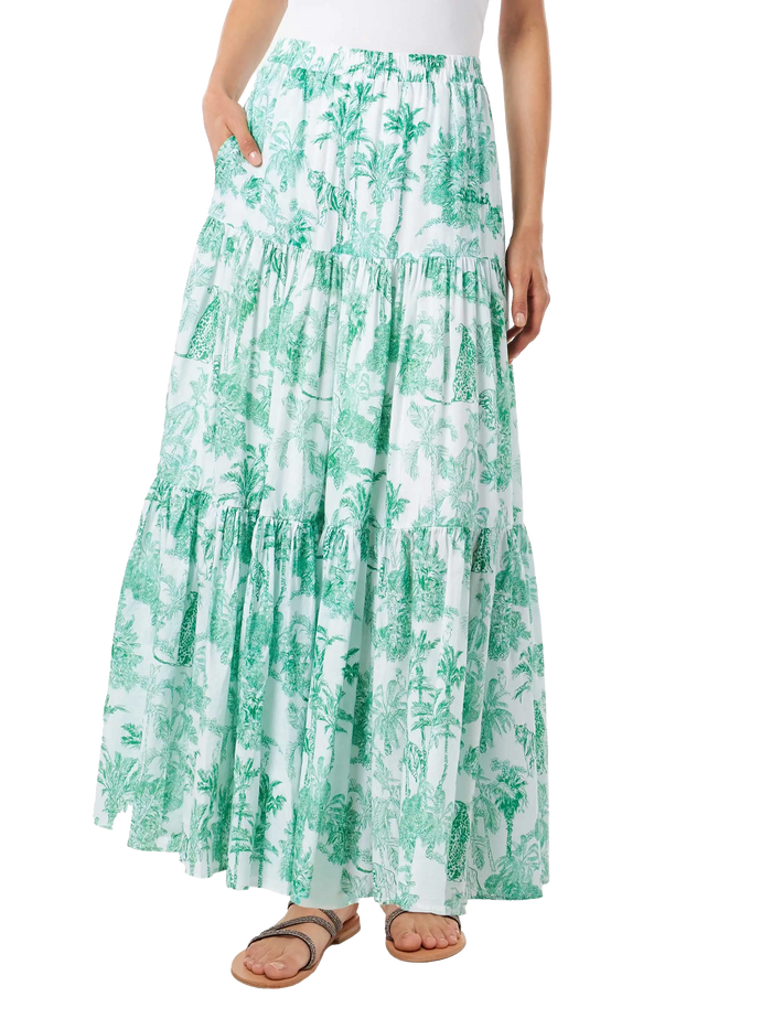 Green Rambla Long Skirt With Jungle Print