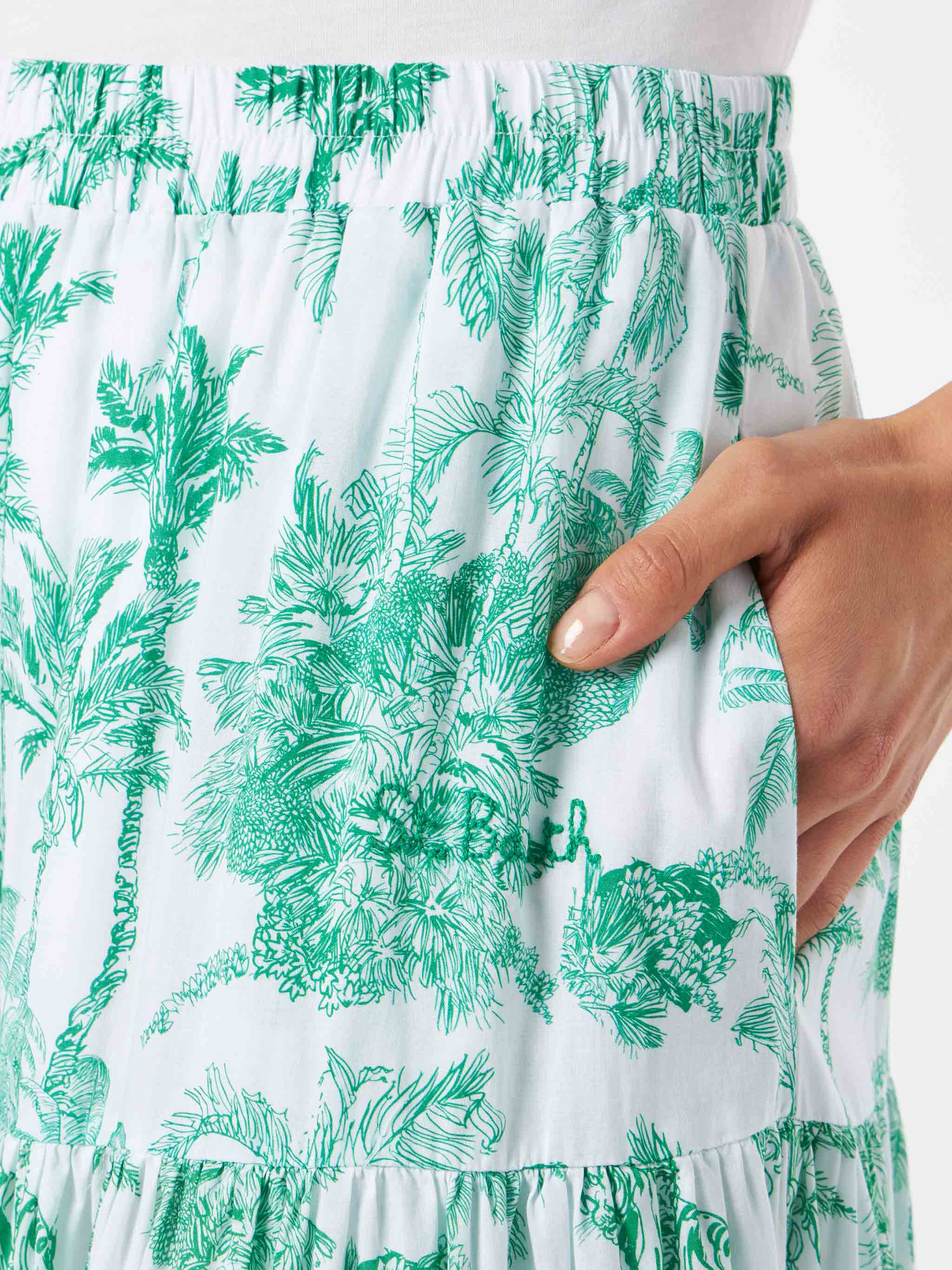 Green Rambla Long Skirt With Jungle Print