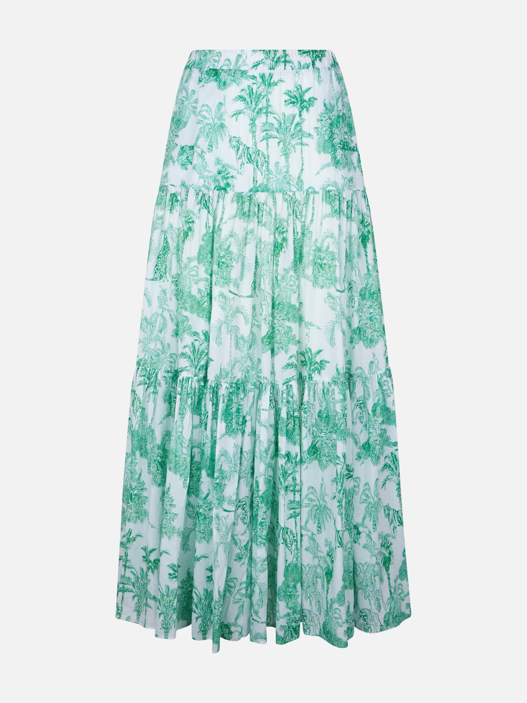 Green Rambla Long Skirt With Jungle Print