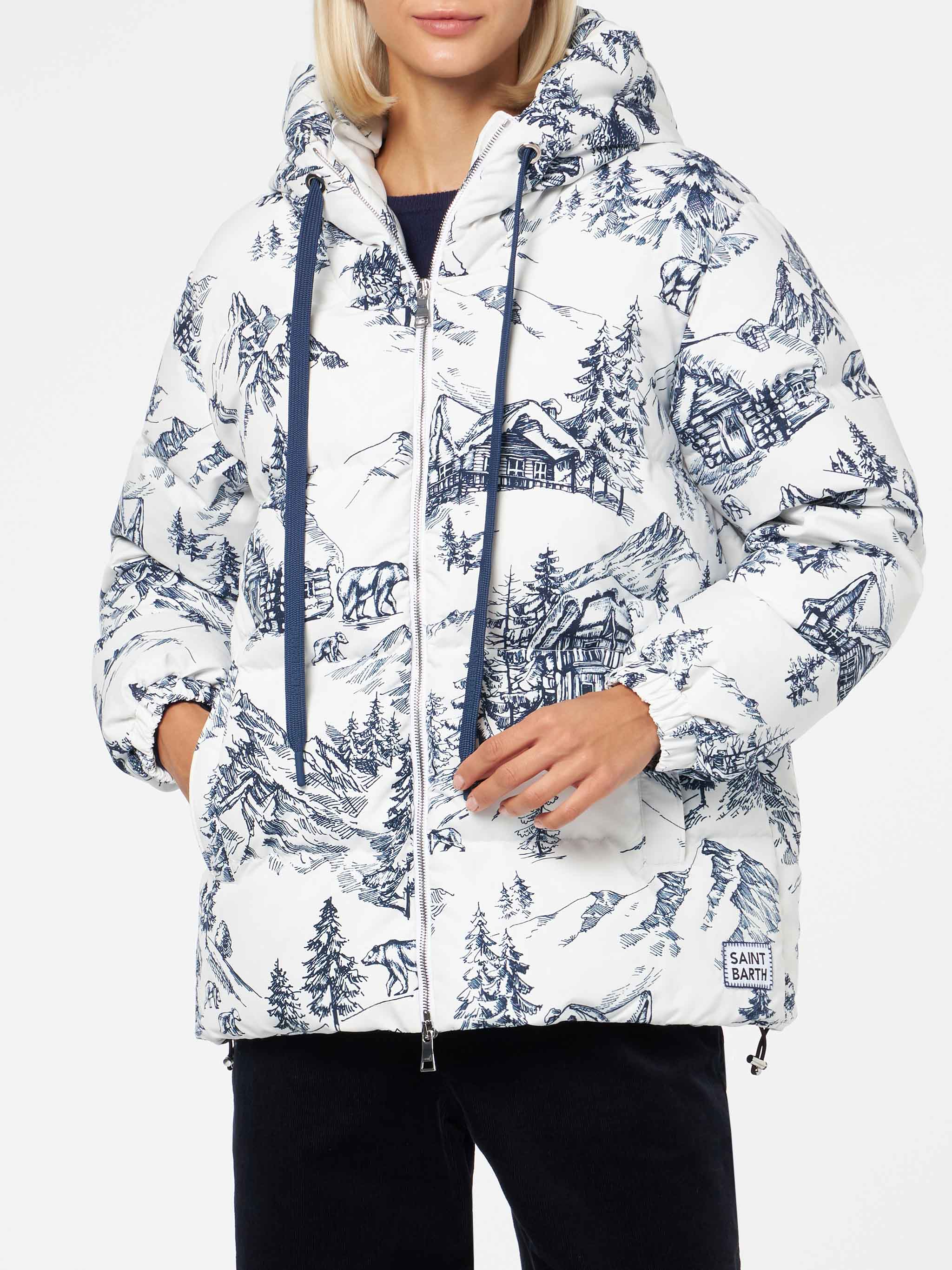 Geneve Toile De Jouy Hooded Down Jacket White