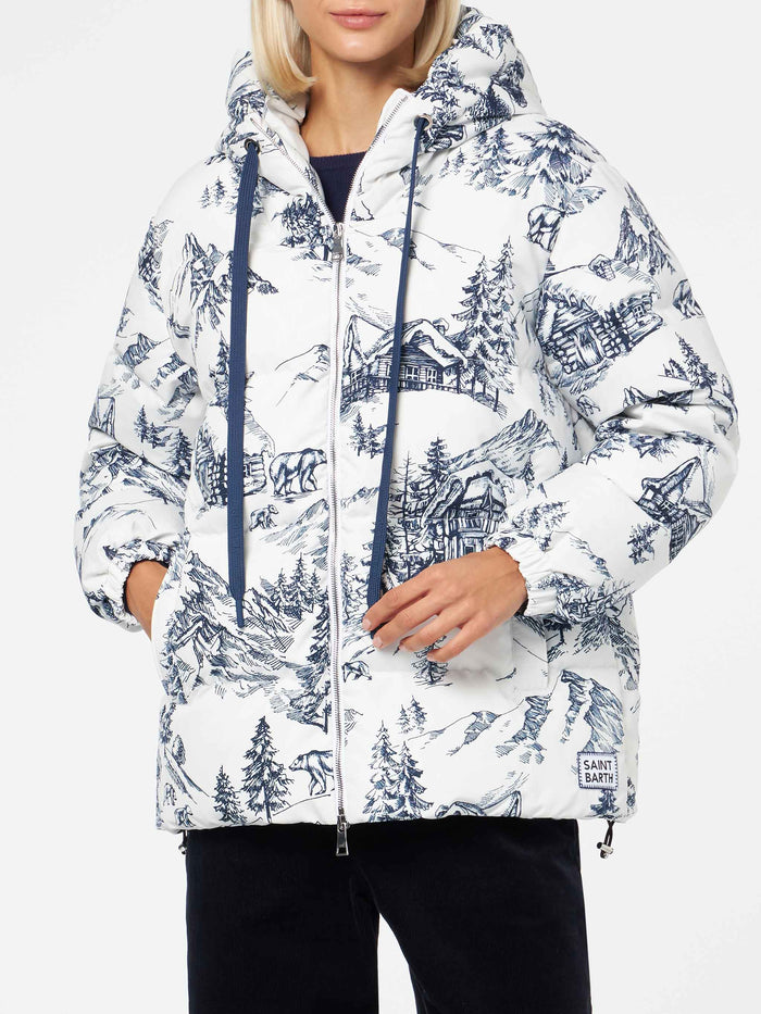Geneve Toile De Jouy Hooded Down Jacket White