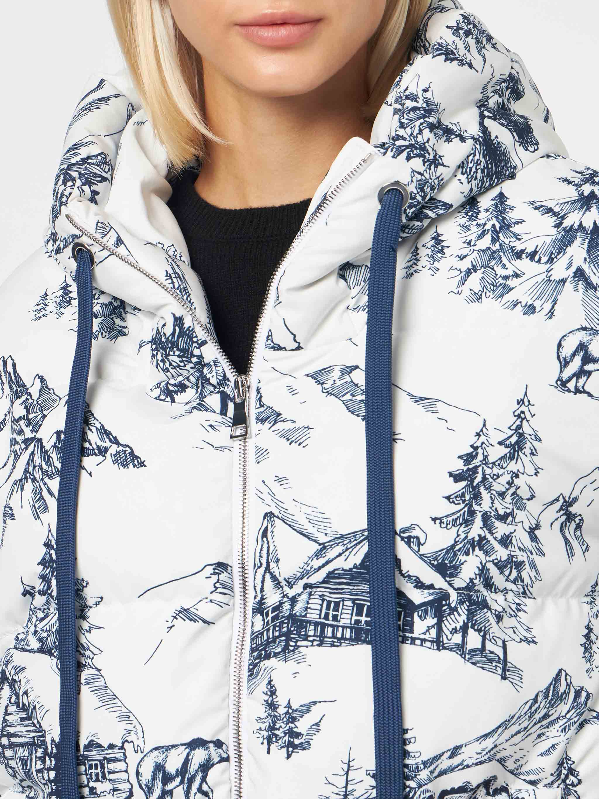 Geneve Toile De Jouy Hooded Down Jacket White