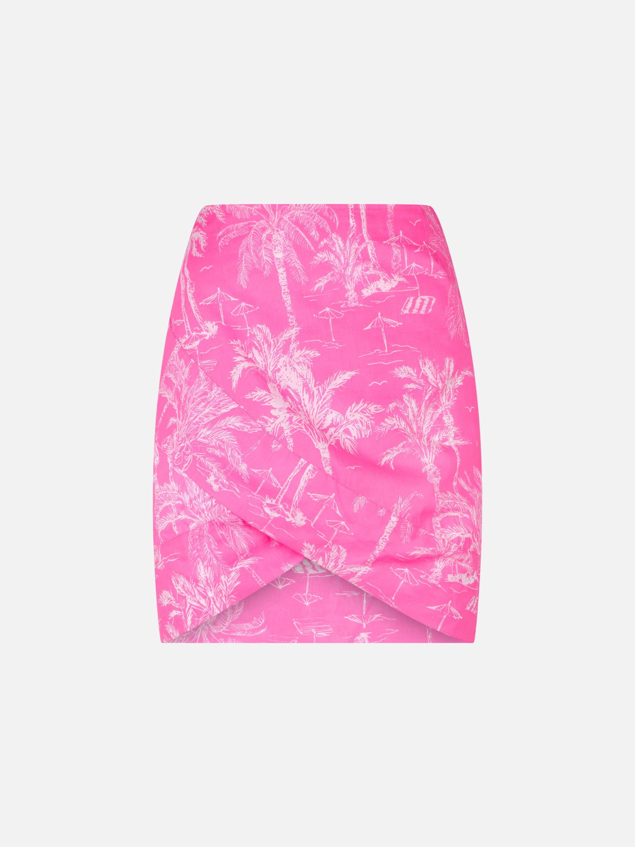 Angie Cotton Mini Pareo Skirt With Toile De Jouy Print Pink