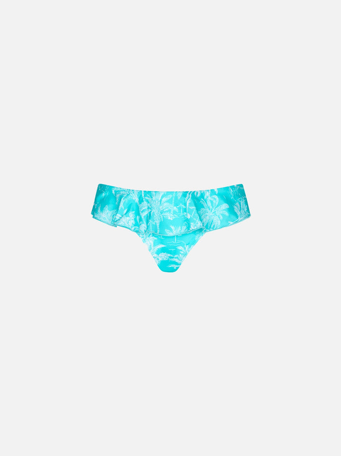 Girl Swim Briefs With Toile De Jouy Print Green Bottom