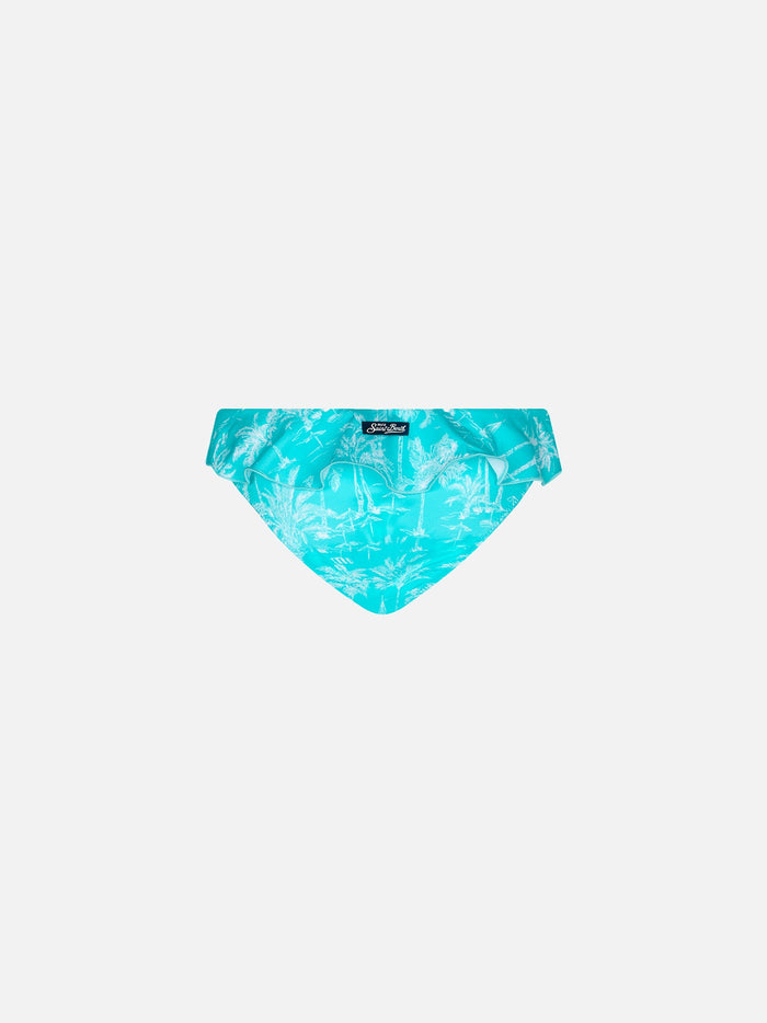 Girl Swim Briefs With Toile De Jouy Print Green Bottom