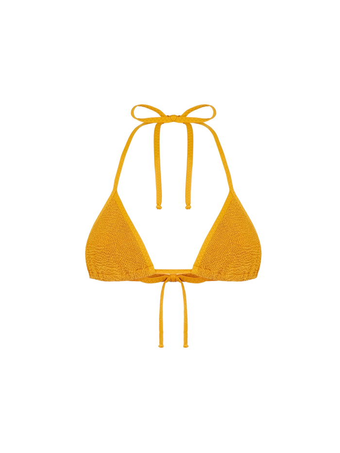 Ochre Leah String Crinkle Triangle Bikini Top Yellow