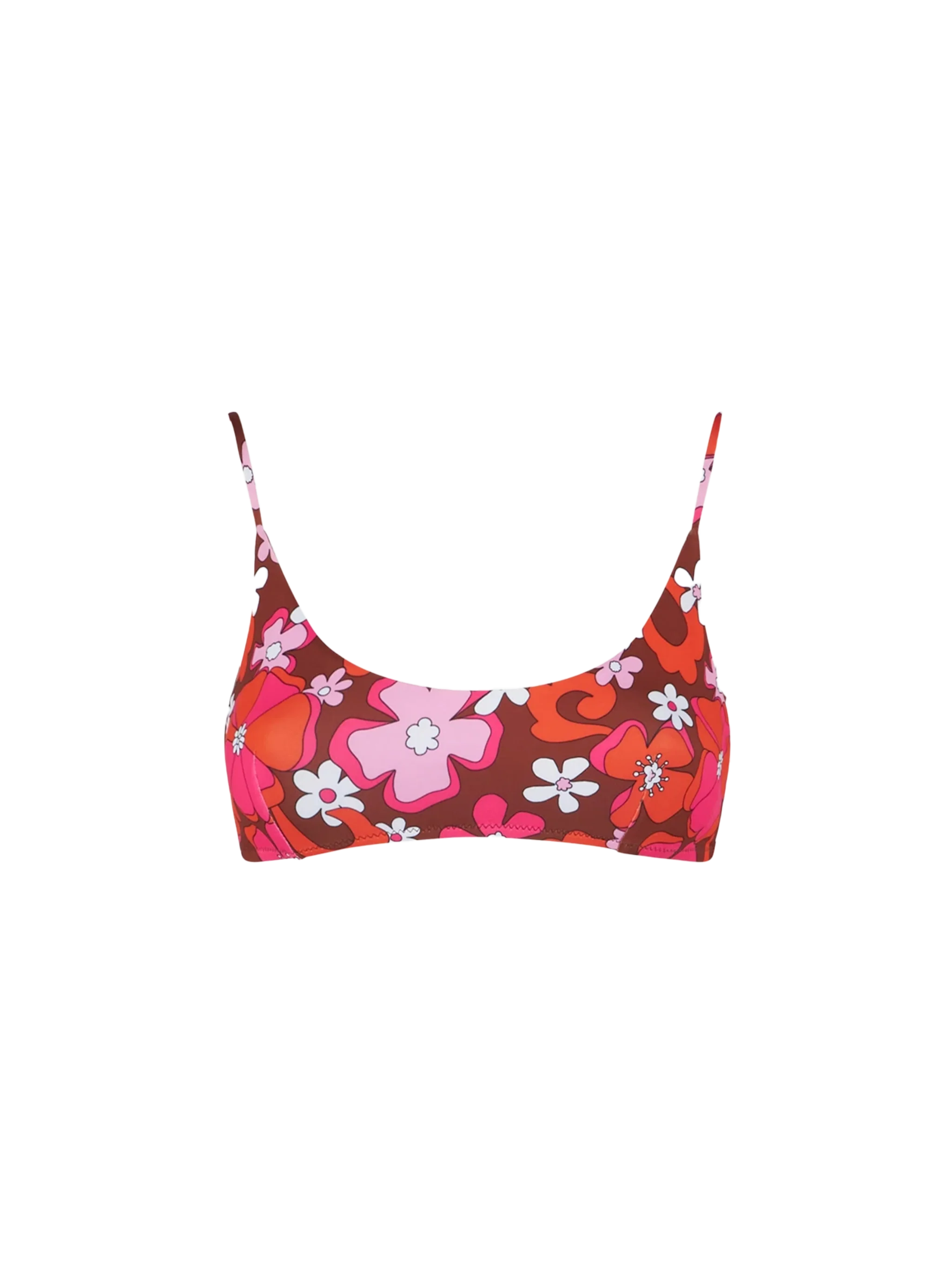 Judy Floral Print Bralette Bikini Top Brown
