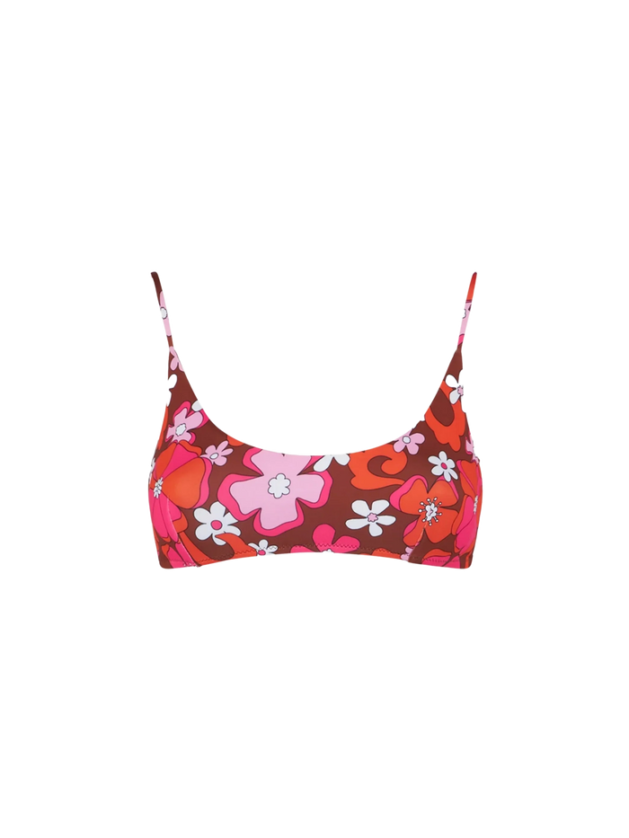 Judy Floral Print Bralette Bikini Top Brown