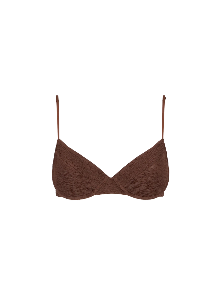 Bea Brown Crinkle Underwired Bralette Bikini Top