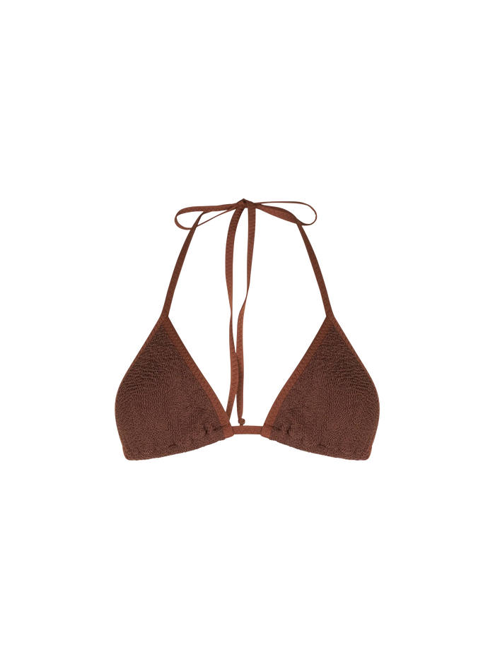 Brown Leah Crinkle Triangle Bikini Top