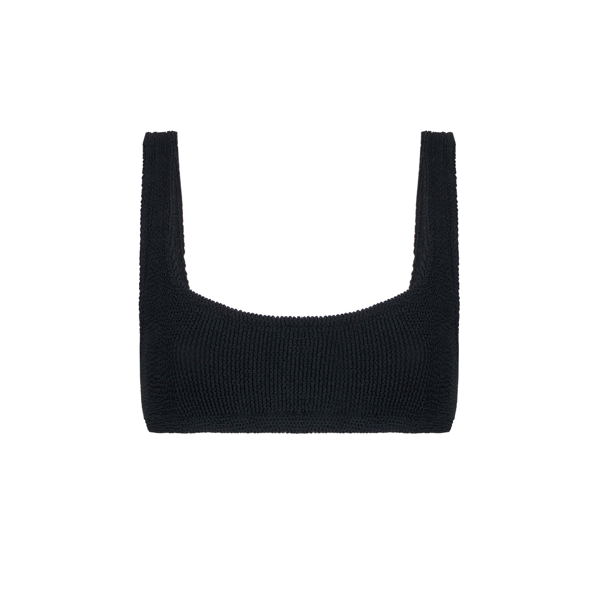 Woman Black Crinkle Bralette Top Swimsuit