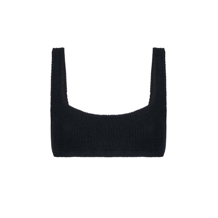 Woman Black Crinkle Bralette Top Swimsuit
