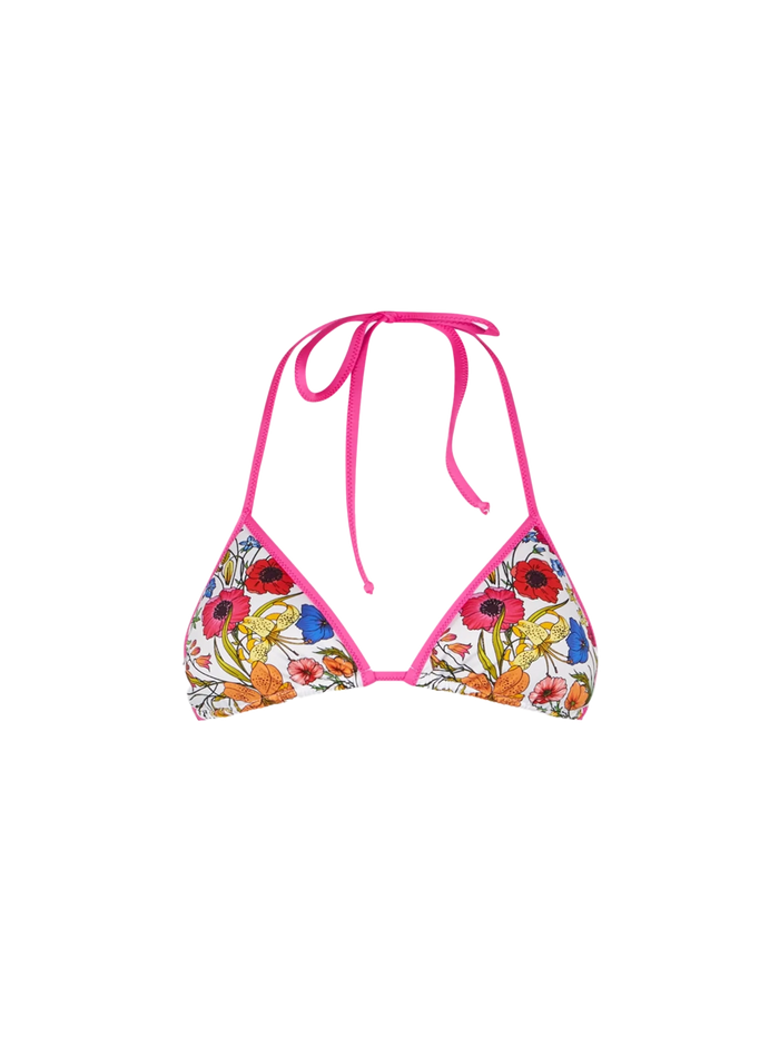 Leah Floral Print Triangle Bikini Top White