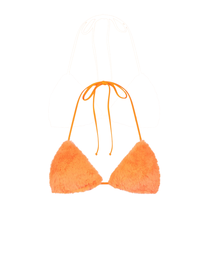Leah Fluo Orange Faux Fur Triangle Bikini Top