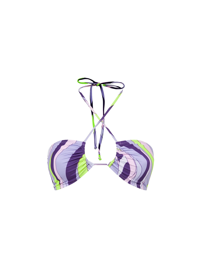Dahlia Multicolor Wave Pattern Bandeau Bikini Top Pink