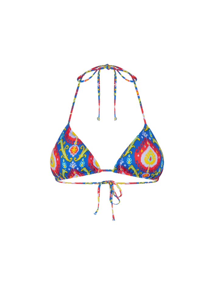 Leah Ikat Print Triangle Bikini Top Blue
