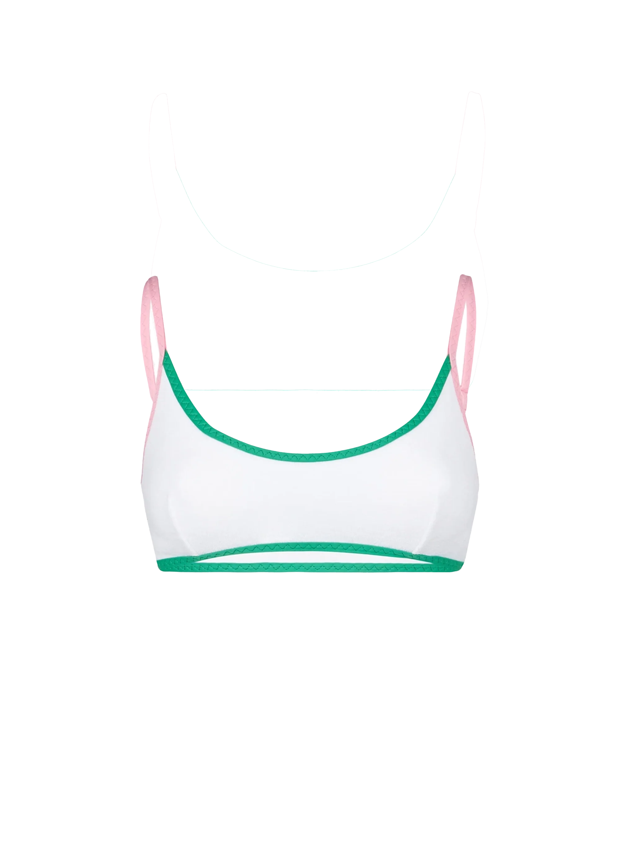 White Judy String Terry Bralette Bikini Top With Piping Pink