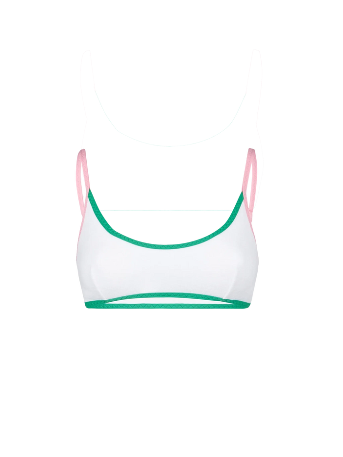 White Judy String Terry Bralette Bikini Top With Piping Pink