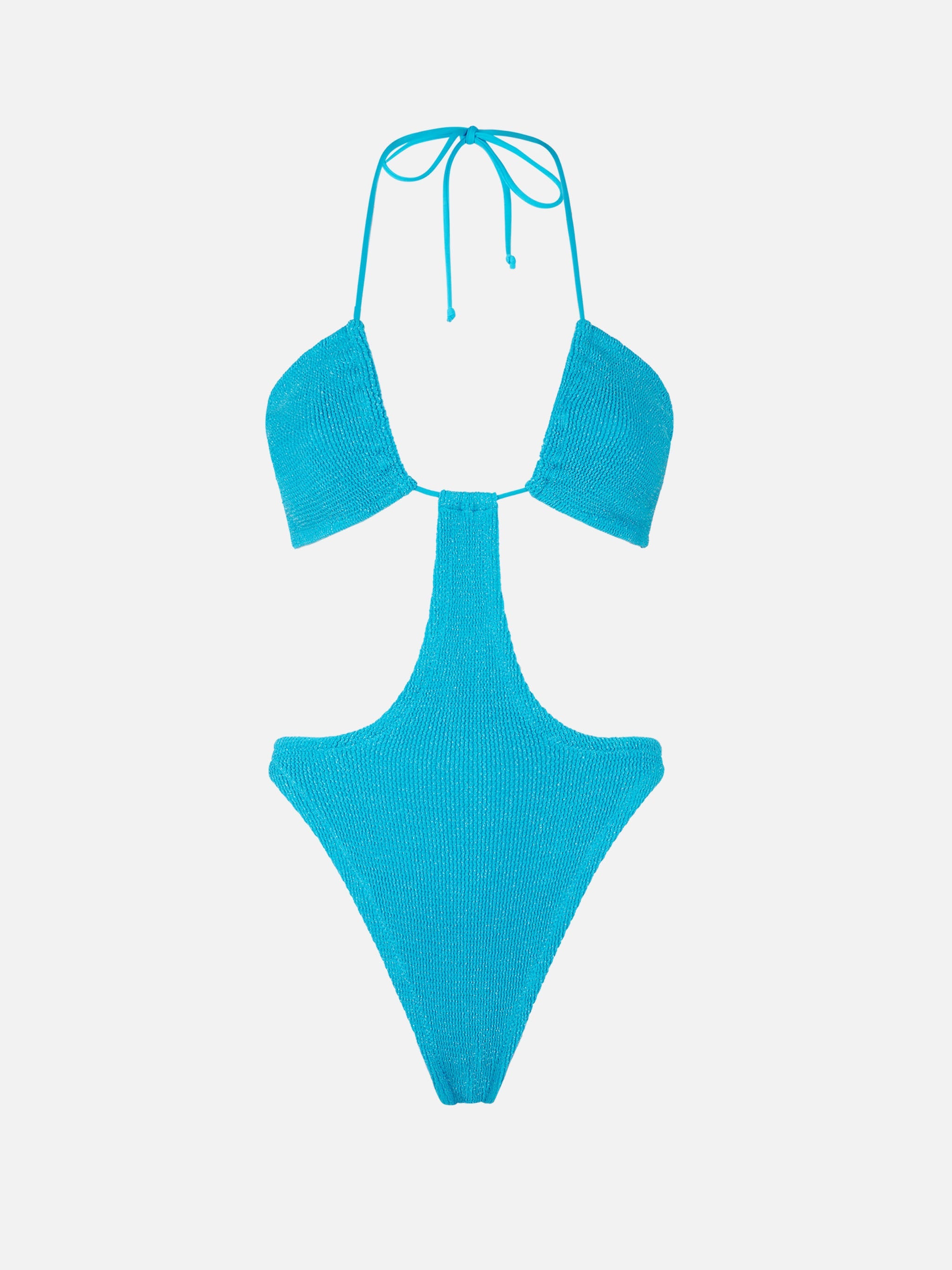 Light Blue Lurex Crinkle Trikini Swimsuit One Piece
