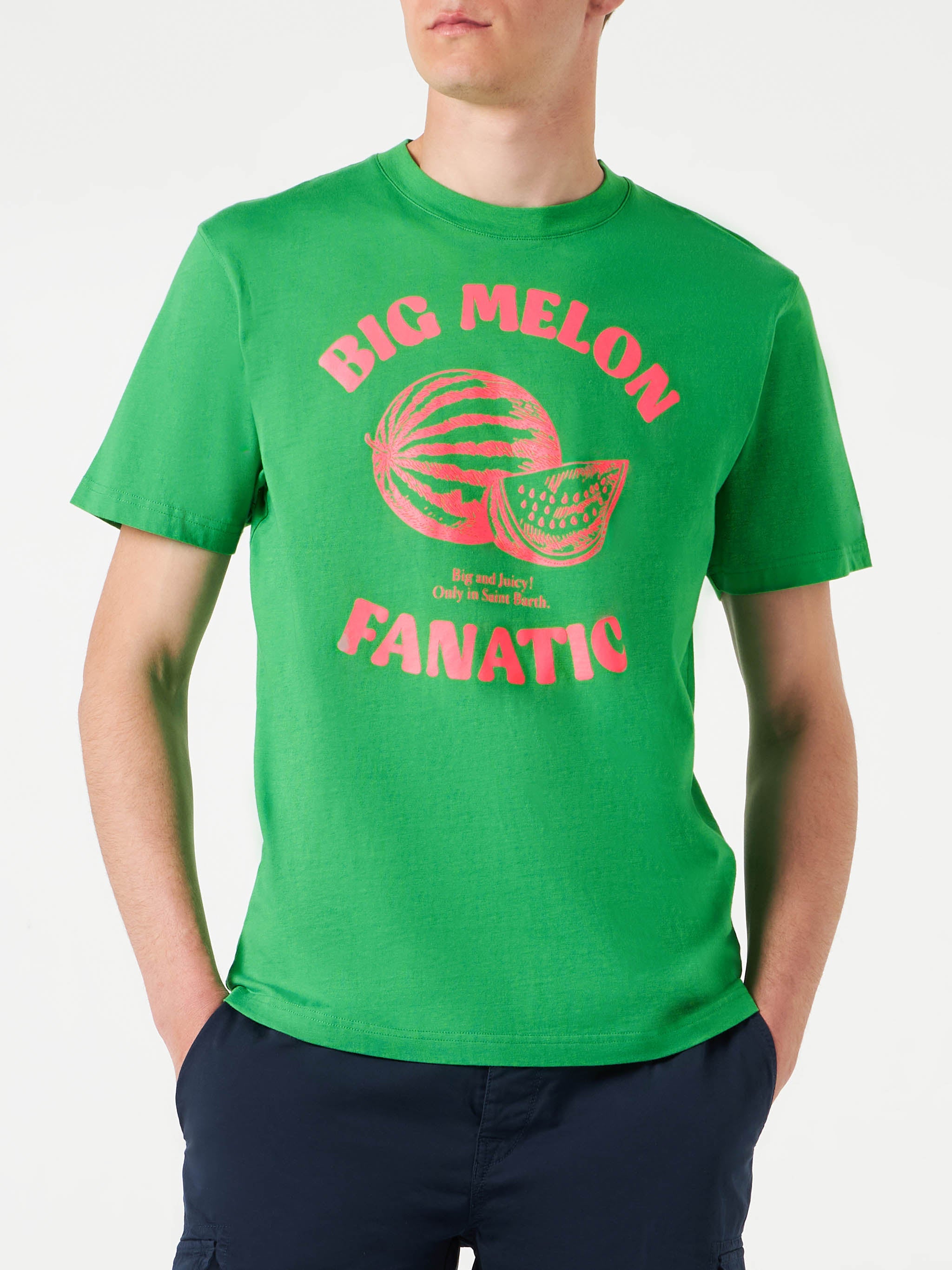 Man Cotton T-Shirt With Watermelon Print Green