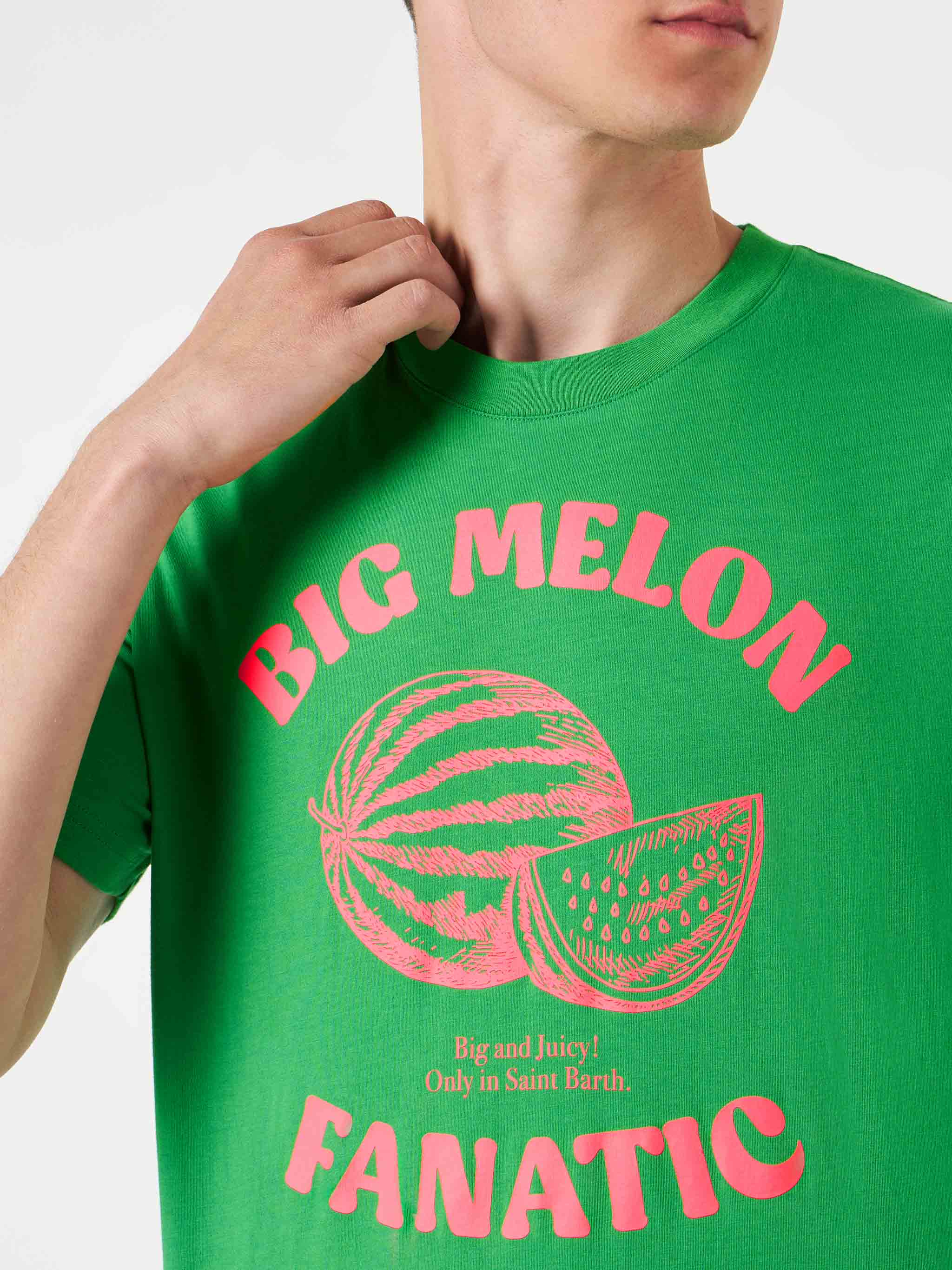 Man Cotton T-Shirt With Watermelon Print Green