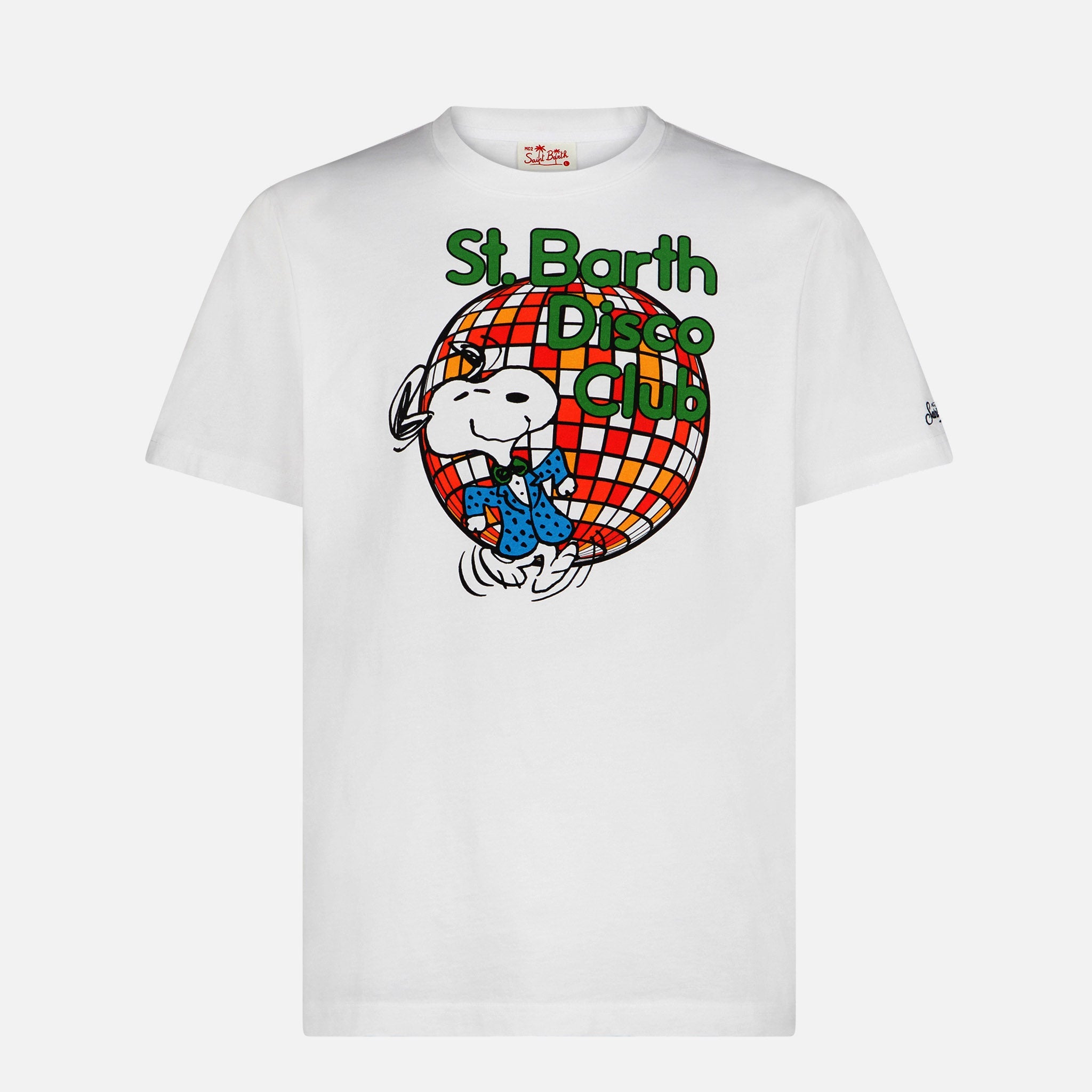 Man Cotton T-Shirt With St. Barth Disco Club And Snoopy Print | - Peanuts™ Special Edition White