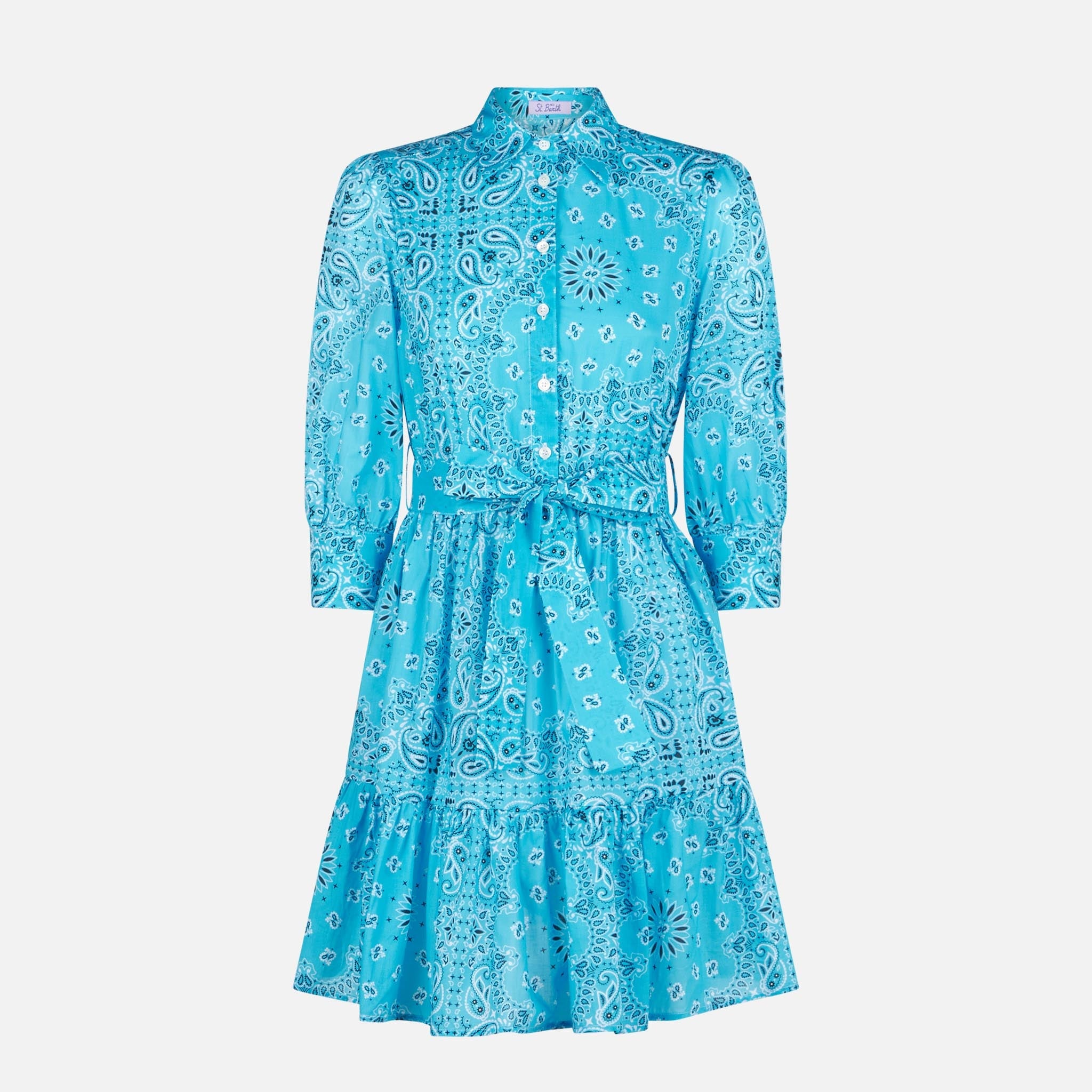 Bandana Print Cotton Short Dress Daisi With Embroideries __single__