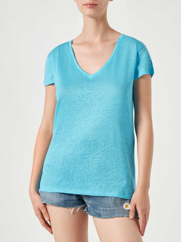 Eloise Turquoise Linen T-Shirt Blue