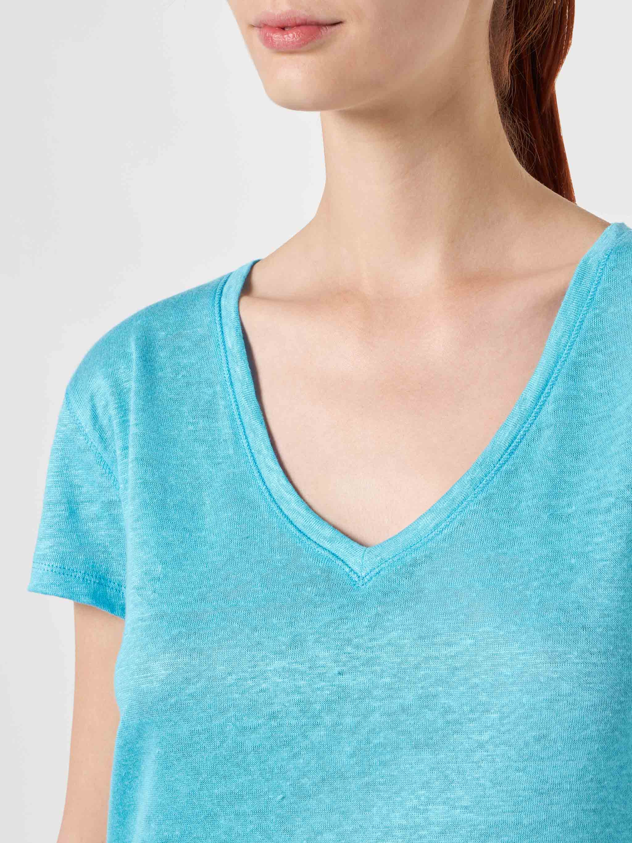 Eloise Turquoise Linen T-Shirt Blue