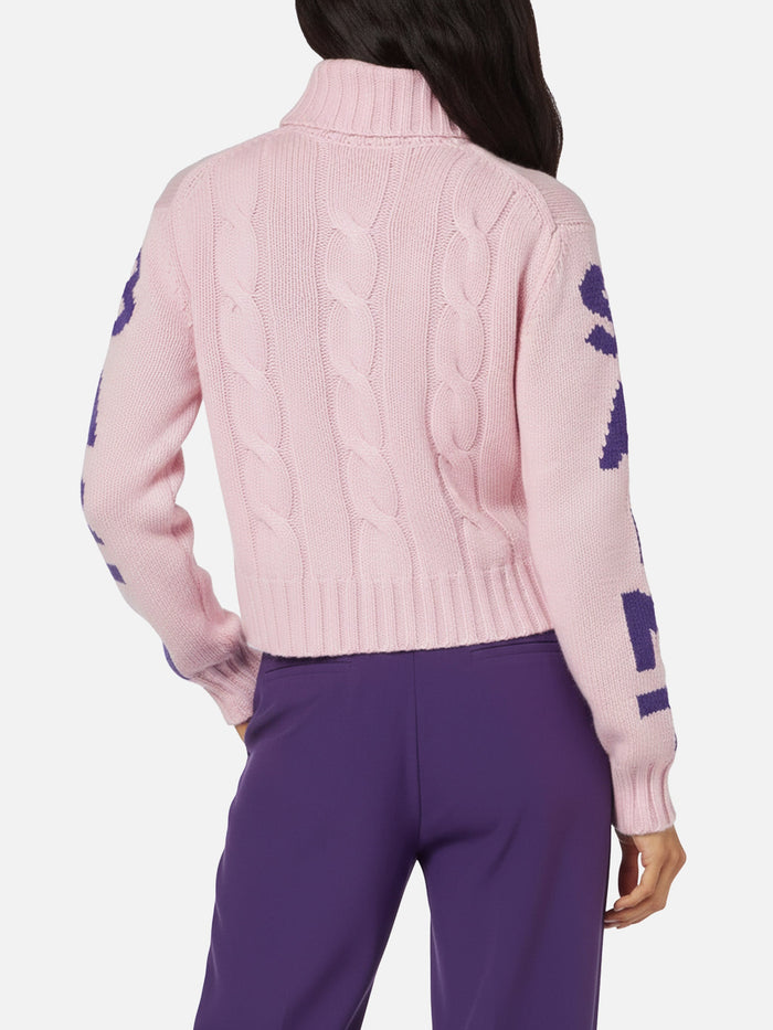 Adler Braided Turtleneck Sweater With Logo Jacquard Pink