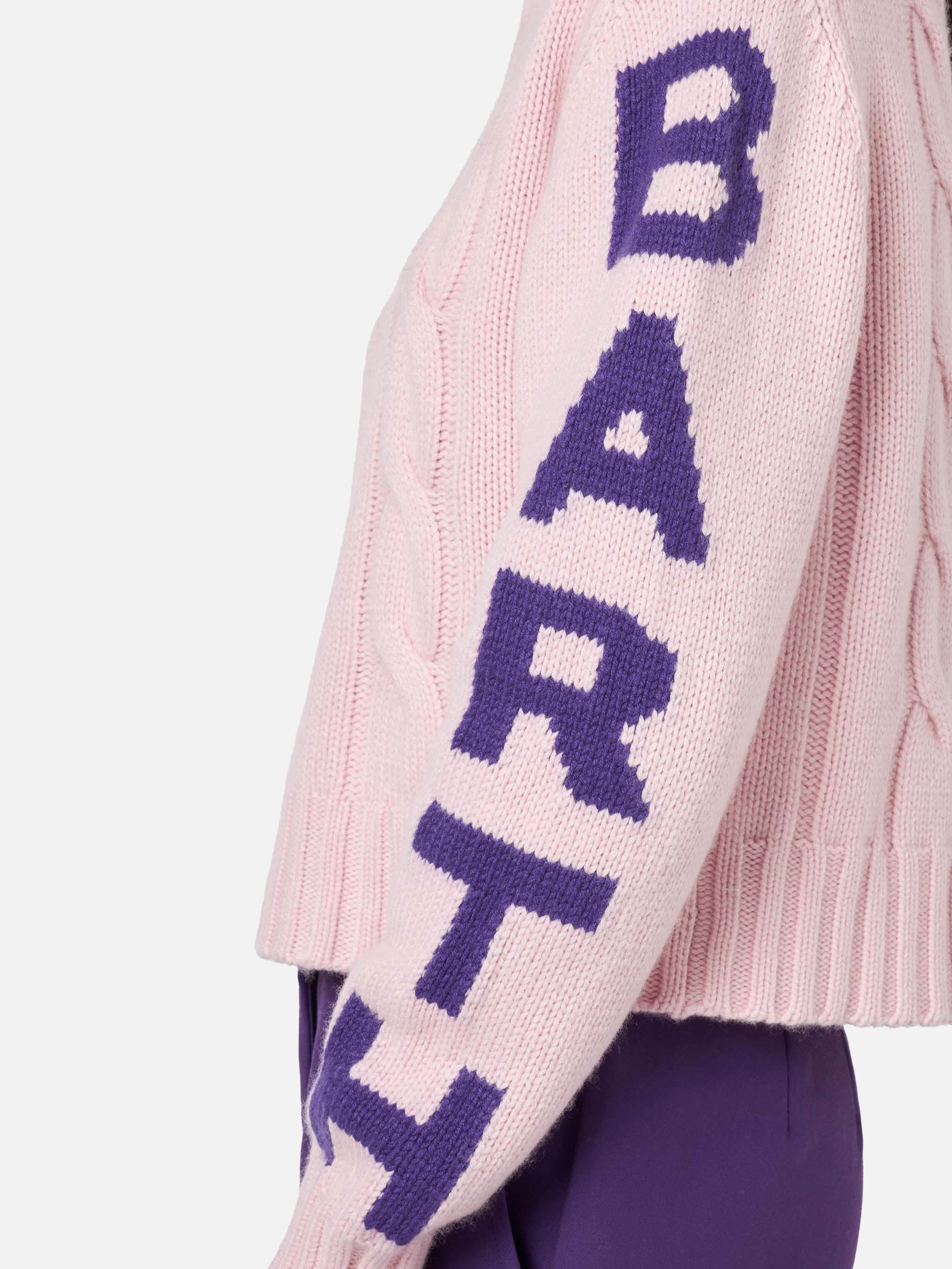 Adler Braided Turtleneck Sweater With Logo Jacquard Pink