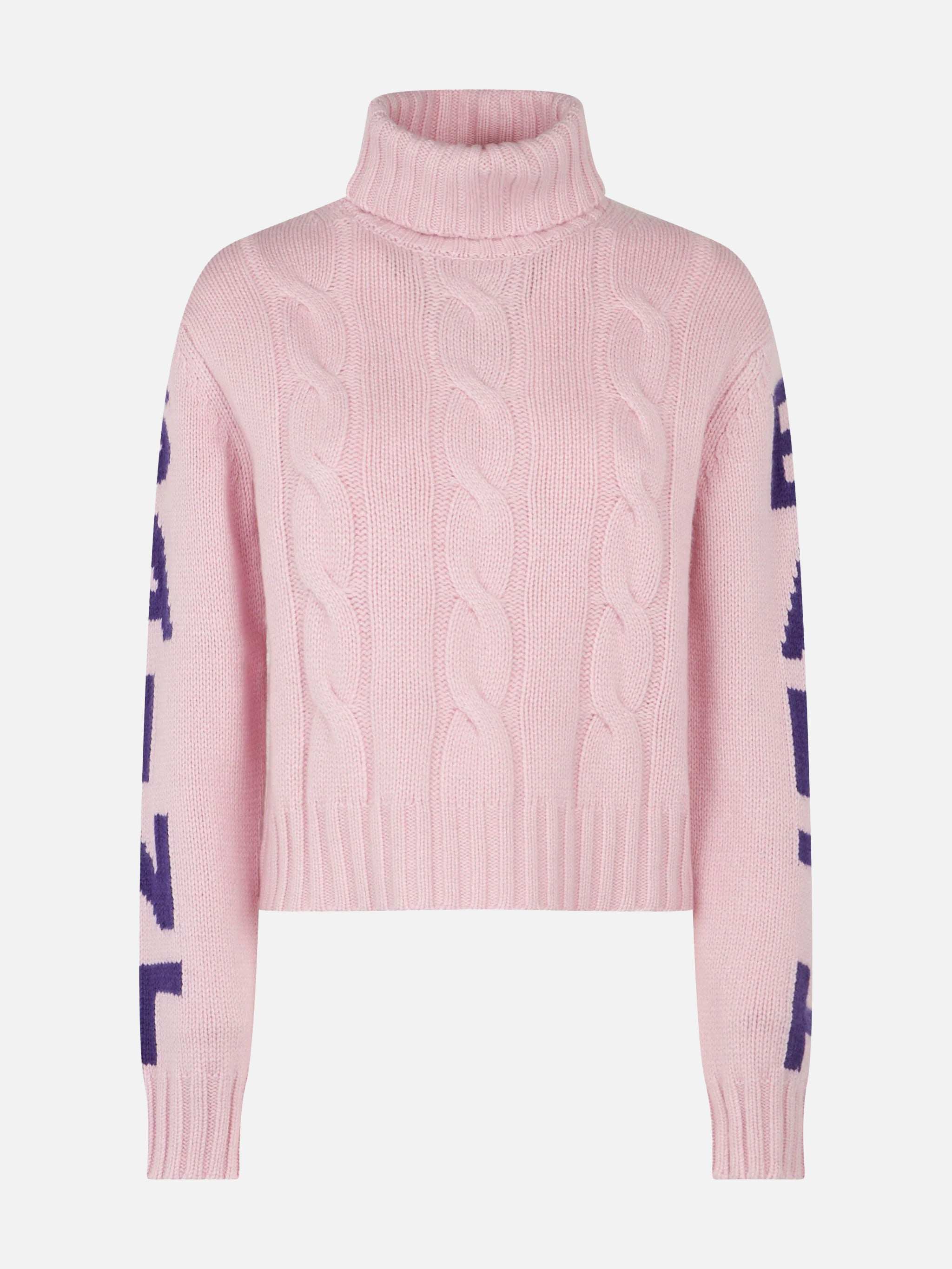 Adler Braided Turtleneck Sweater With Logo Jacquard Pink